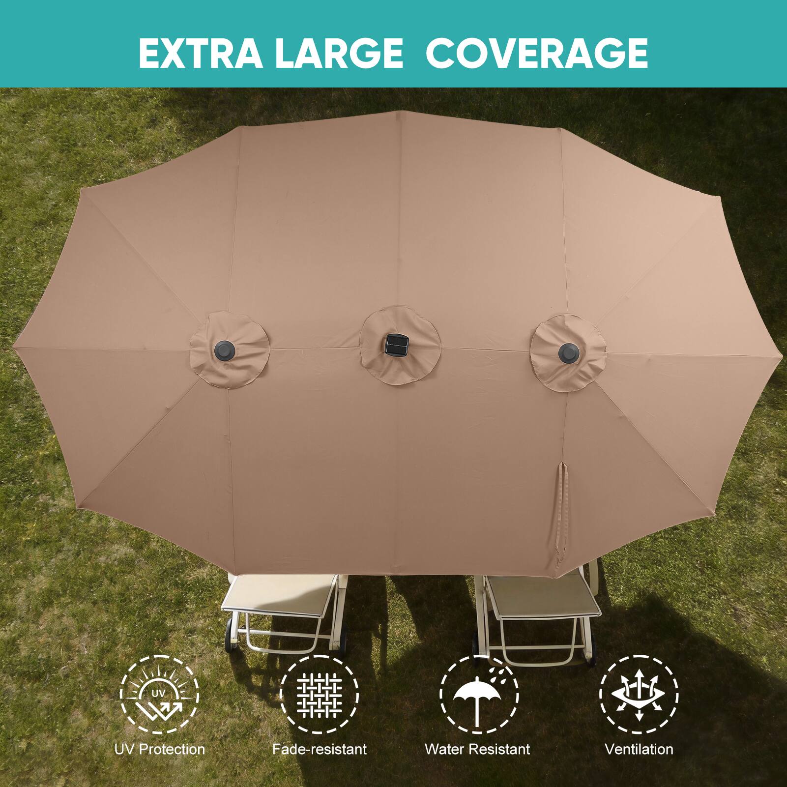 EXTRA LARGE COVERAGE

UV Protection
Fade-resistant
Water Resistant
Ventilation