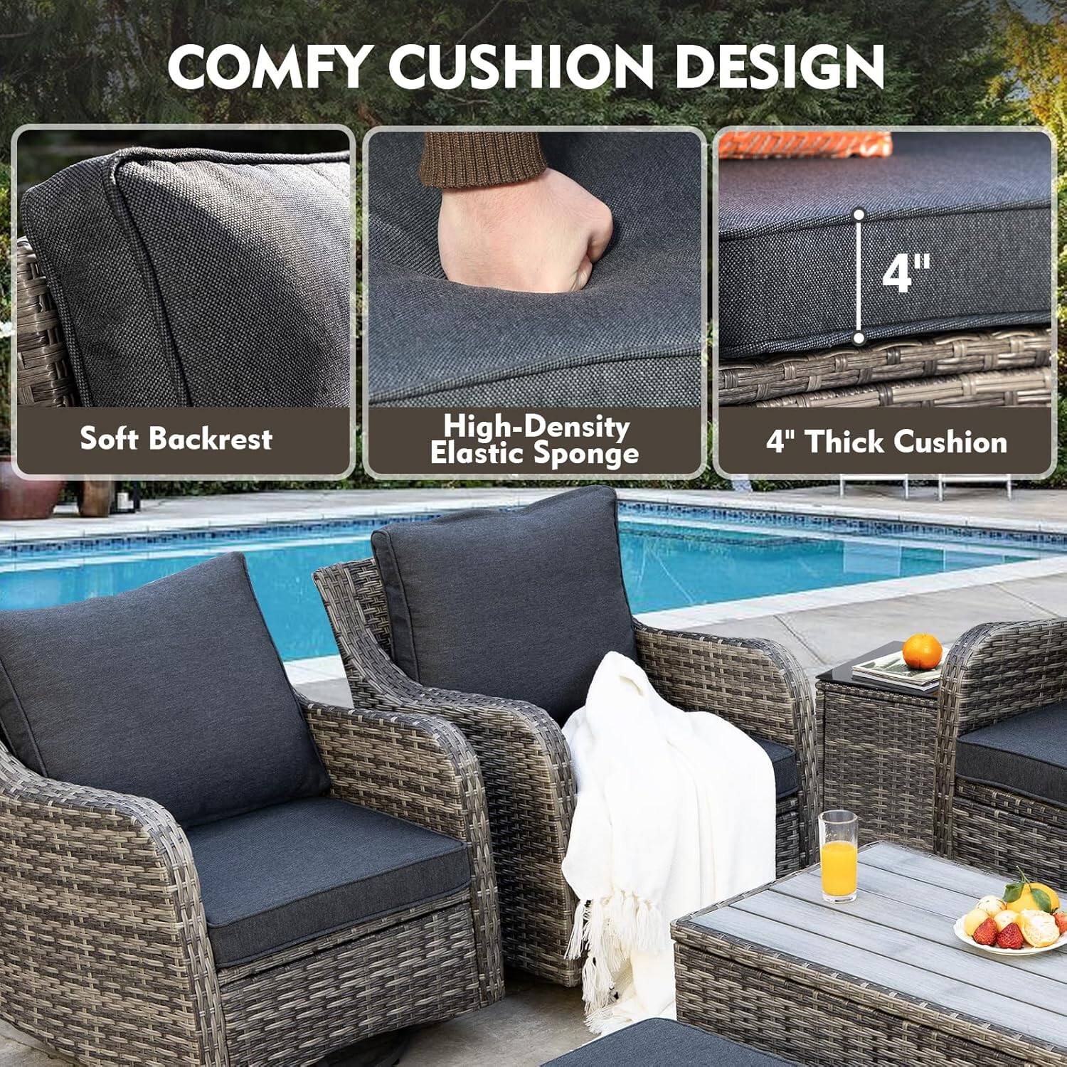 COMFY CUSHION DESIGN

- Soft Backrest
- High-Density Elastic Sponge
- 4" Thick Cushion