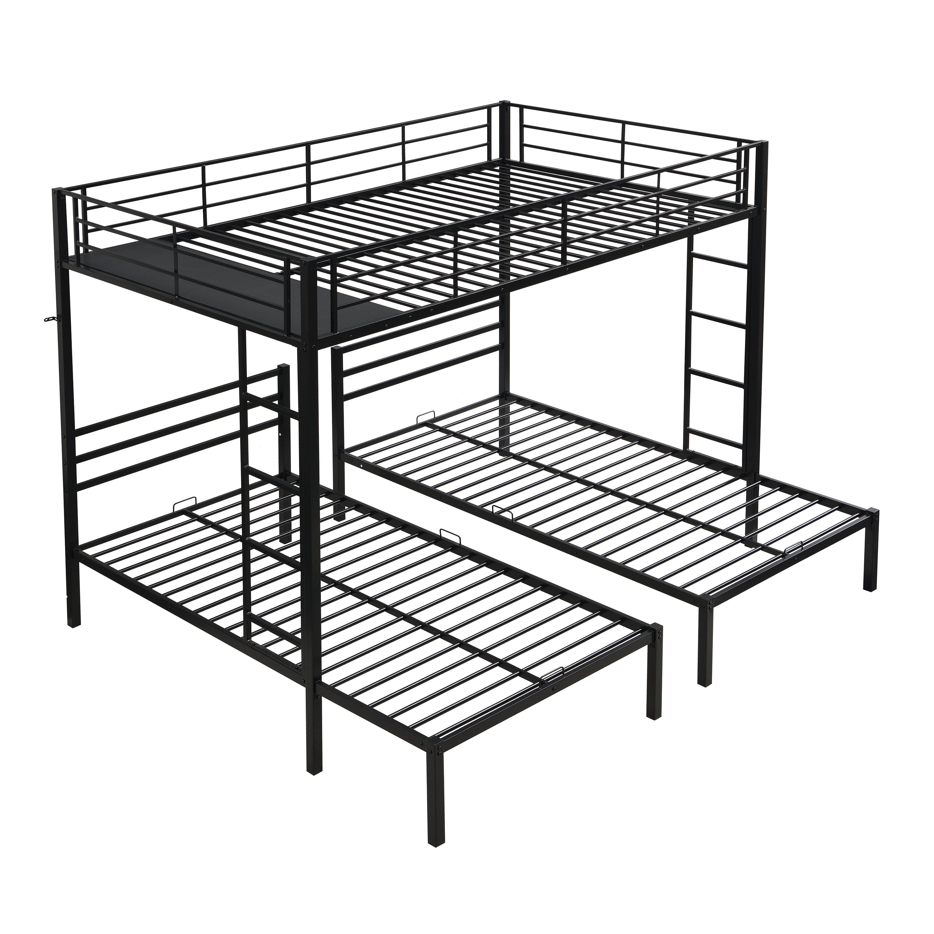 Boyel Living - Full Over Twin Over Twin Metal Triple Bunk Bed with Vertical Ladder and Safety Rails - Black
