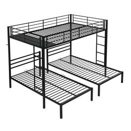Boyel Living - Full Over Twin Over Twin Metal Triple Bunk Bed with Vertical Ladder and Safety Rails - Black