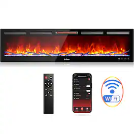 Qeetex - 72 Inch Electric Fireplace Heater WIFI & Alexa Recessed & Wall Mounted Fireplace 750/1500w