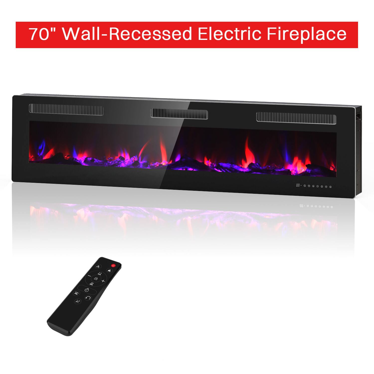 70" Wall-Recessed Electric Fireplace