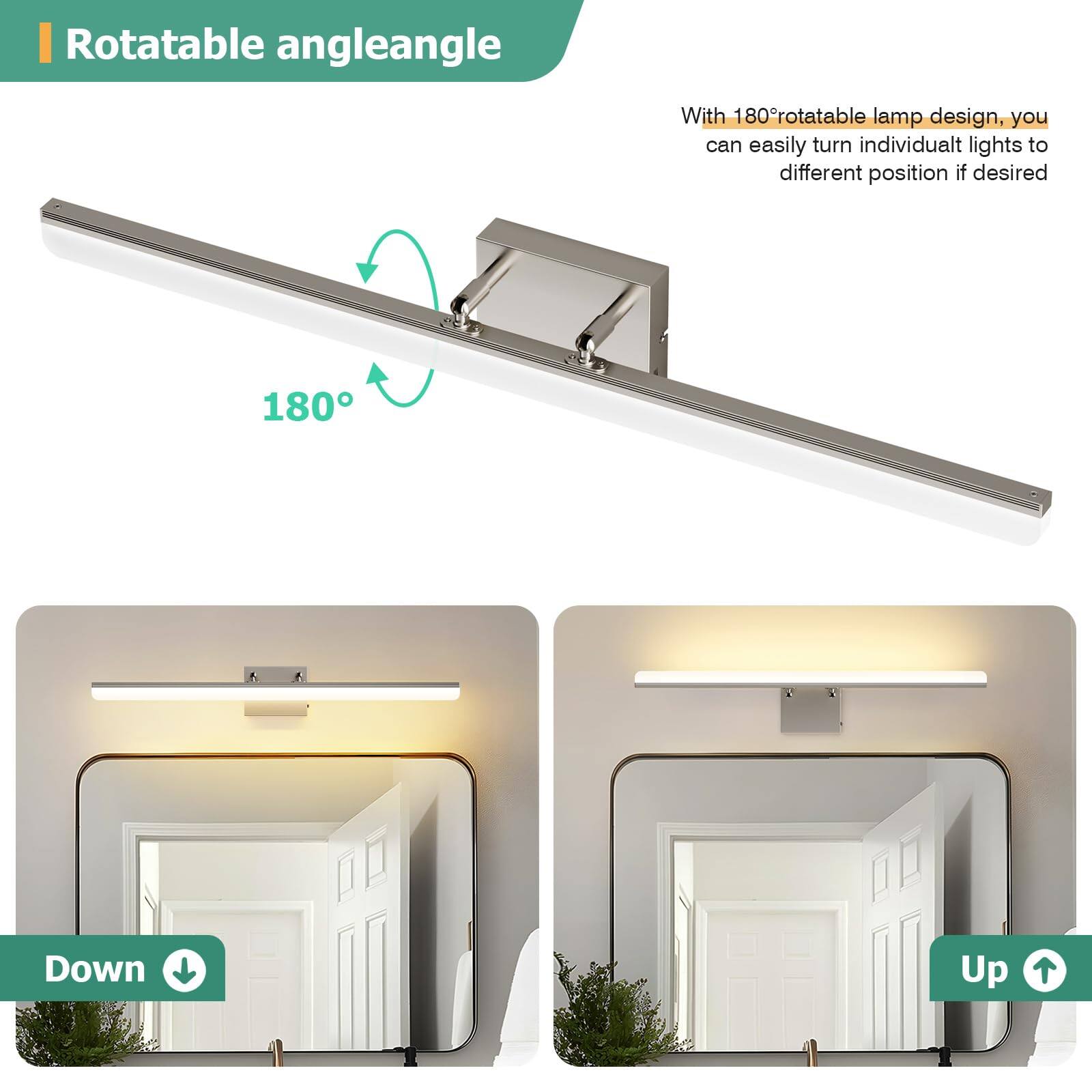 Rotatable angle

With 180° rotatable lamp design, you can easily turn individual lights to different positions if desired

Down

Up