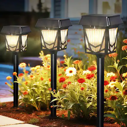 Front. Dazzed Corner - Solar Pathway Lights 6-Pack Outdoor Waterproof, Large Panel, Type-C Fast Charge - Black.