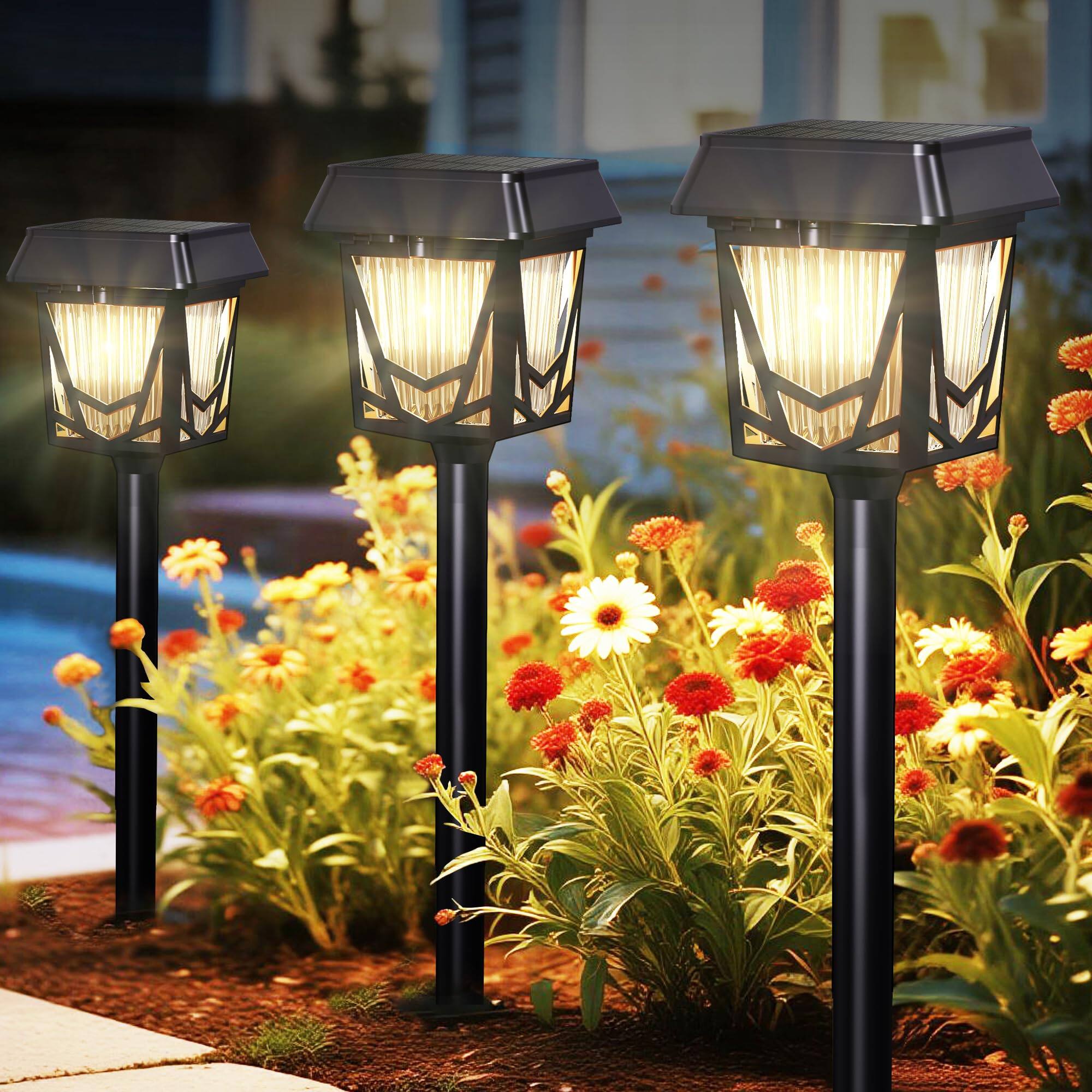 Front. Dazzed Corner - Solar Pathway Lights 6-Pack Outdoor Waterproof, Large Panel, Type-C Fast Charge - Black.