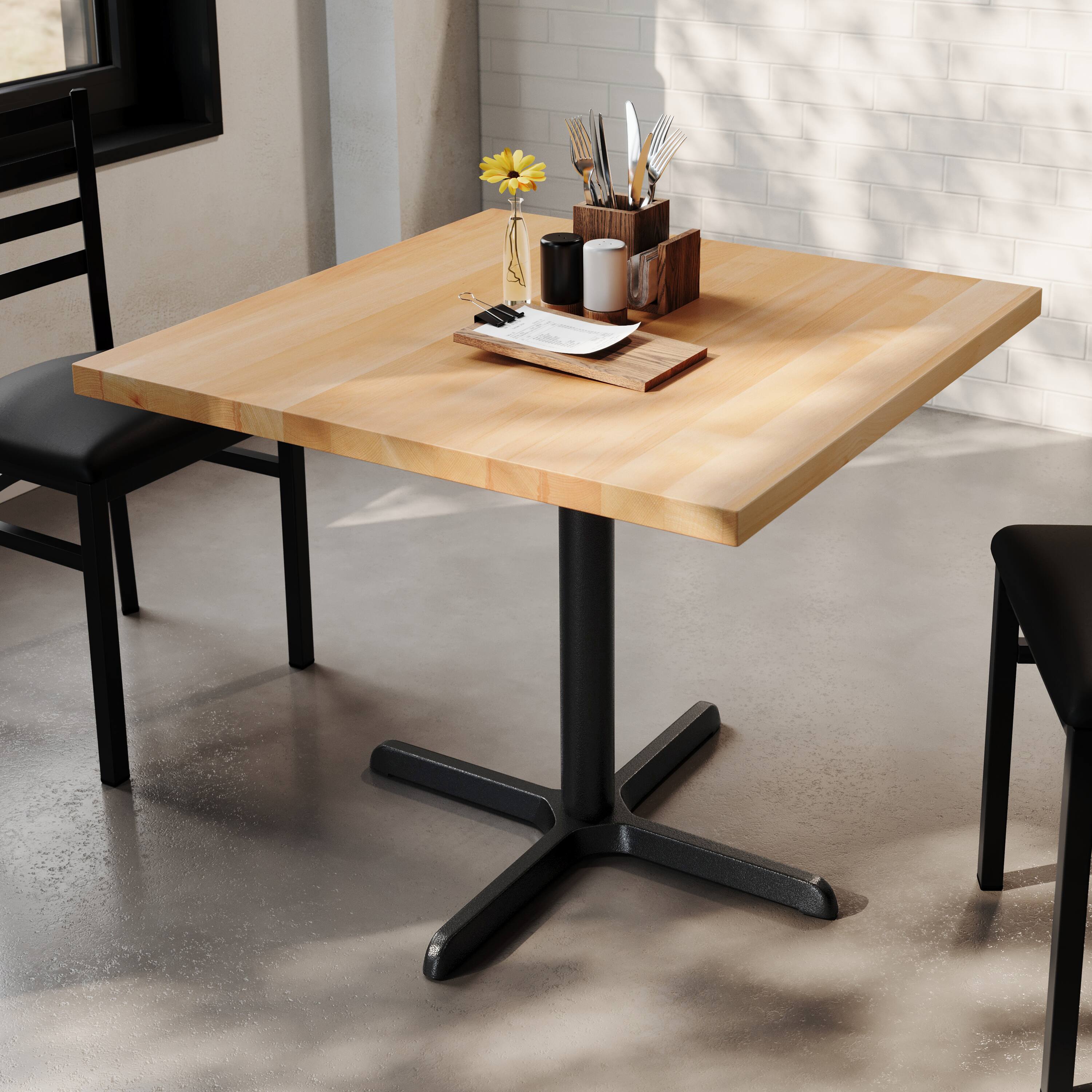 Alt View 2. Flash Furniture - Bennett 36" Square Solid Wood Commercial Indoor Tabletop in Natural with 30" x 30" Dining Height Rust-Resistant Black Ca - Natural.