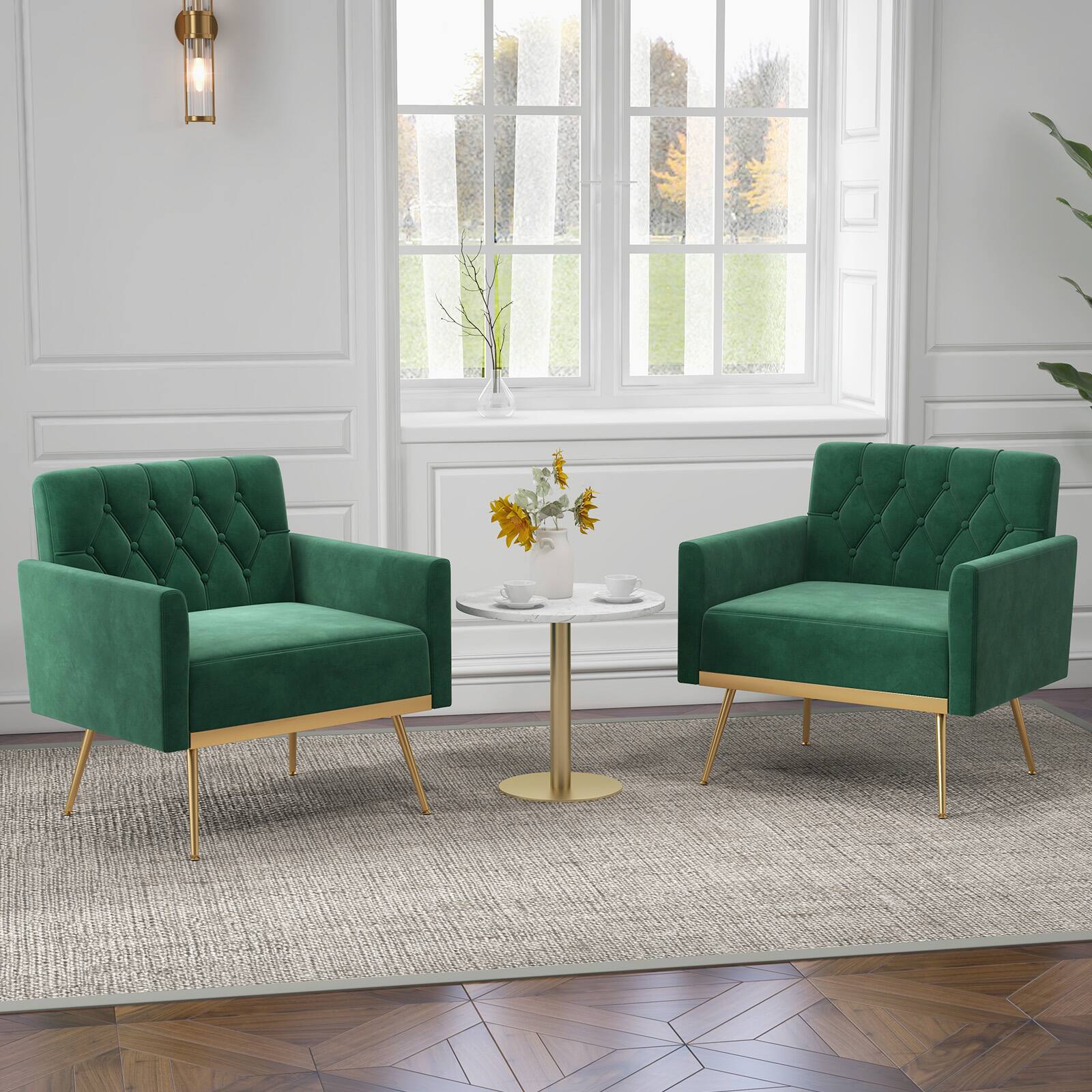 Alt View 7. Ecooso - Velvet Accent Chair with Button Tufted Back and Golden Metal Legs, Foot Pad Adjustable - Turquoise.