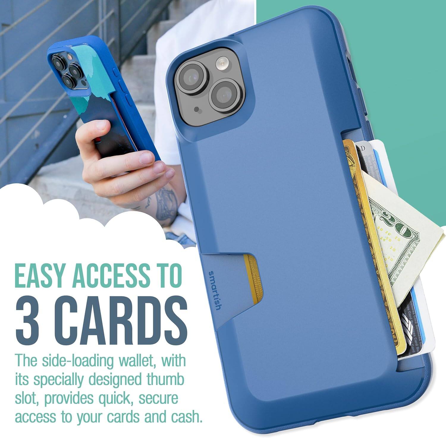 EASY ACCESS TO 3 CARDS

The side-loading wallet, with its specially designed thumb slot, provides quick, secure access to your cards and cash.