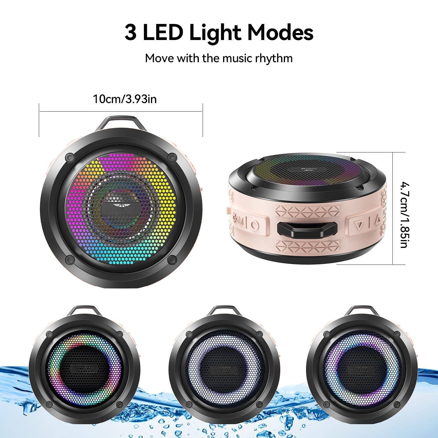3 LED Light Modes  
Move with the music rhythm  

10cm/3.93in  
4.7cm/1.85in