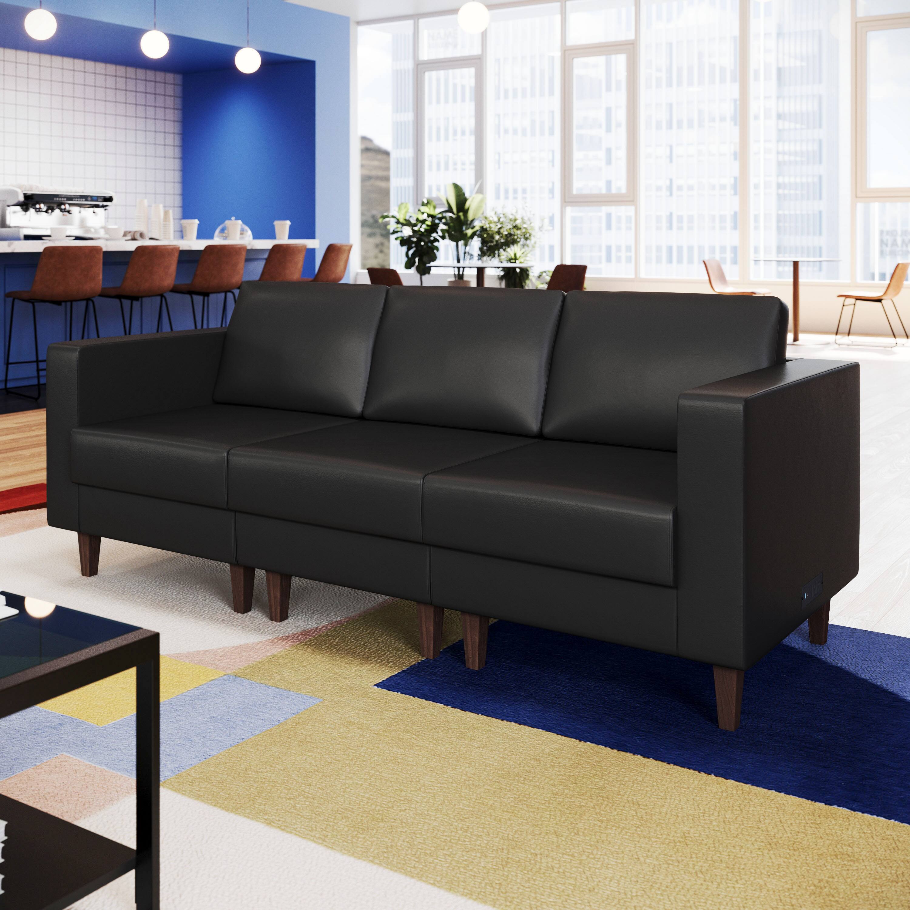 Alt View 3. Flash Furniture - HERCULES Artemis Black LeatherSoft Left Arm Reception Chair, 2 AC Outlets/1 USB/1 USB-C Ports and Wooden Walnut Legs wit - Black.