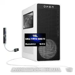 HP - Upgraded - OMEN 16L Desktop PC (Ultra 7 265F, 64GB, 2TB SSD, GeForce RTX 5060 Ti, WiFi 6, Bluetooth 5.4, Win 11 Pro) w/USB Hub - Panda Metal