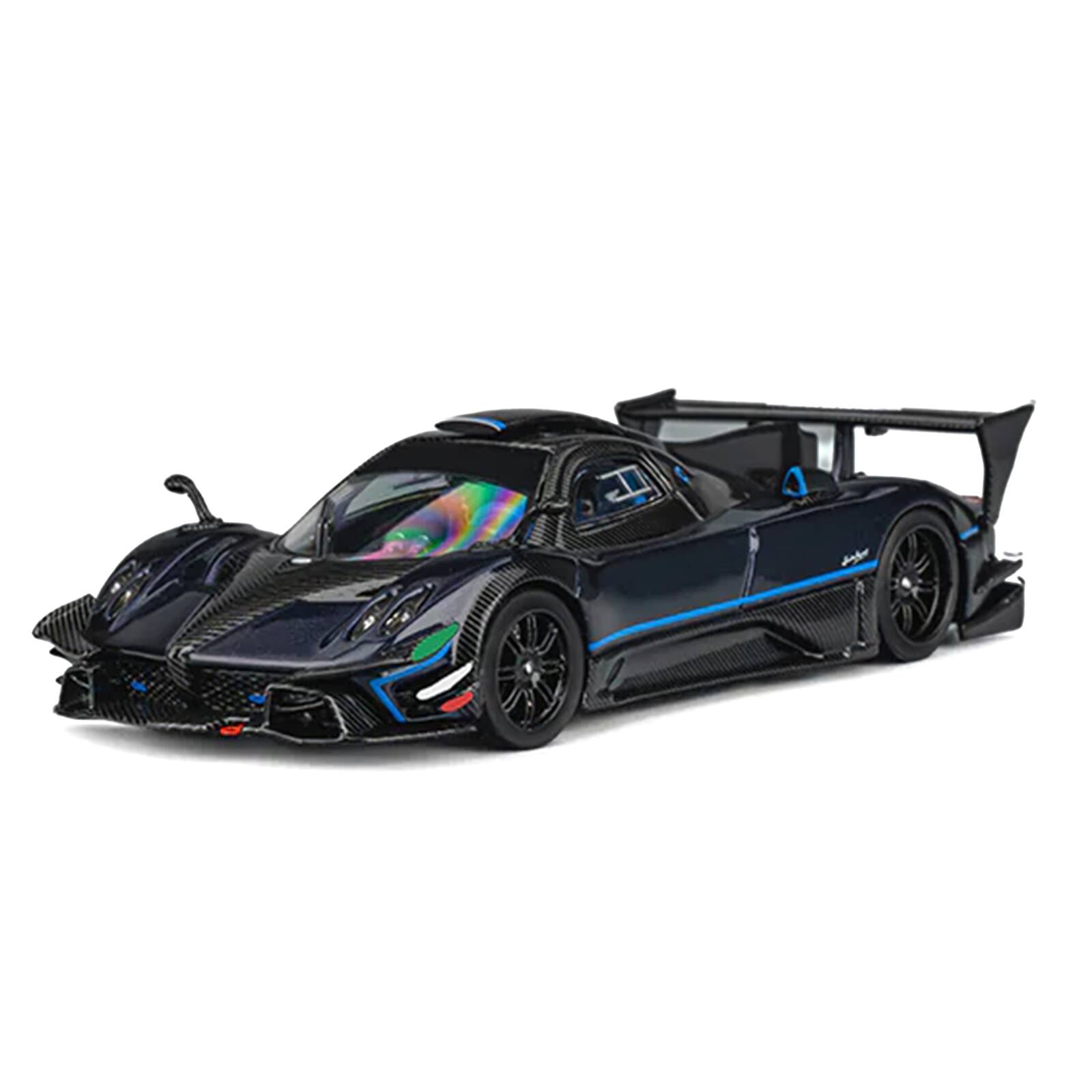 Alt View 3. CM Models - Pagani Zonda Revolucion Dark Blue Metallic & Carbon with Extra Wheels 1/64 Diecast Model Car by CM Model.