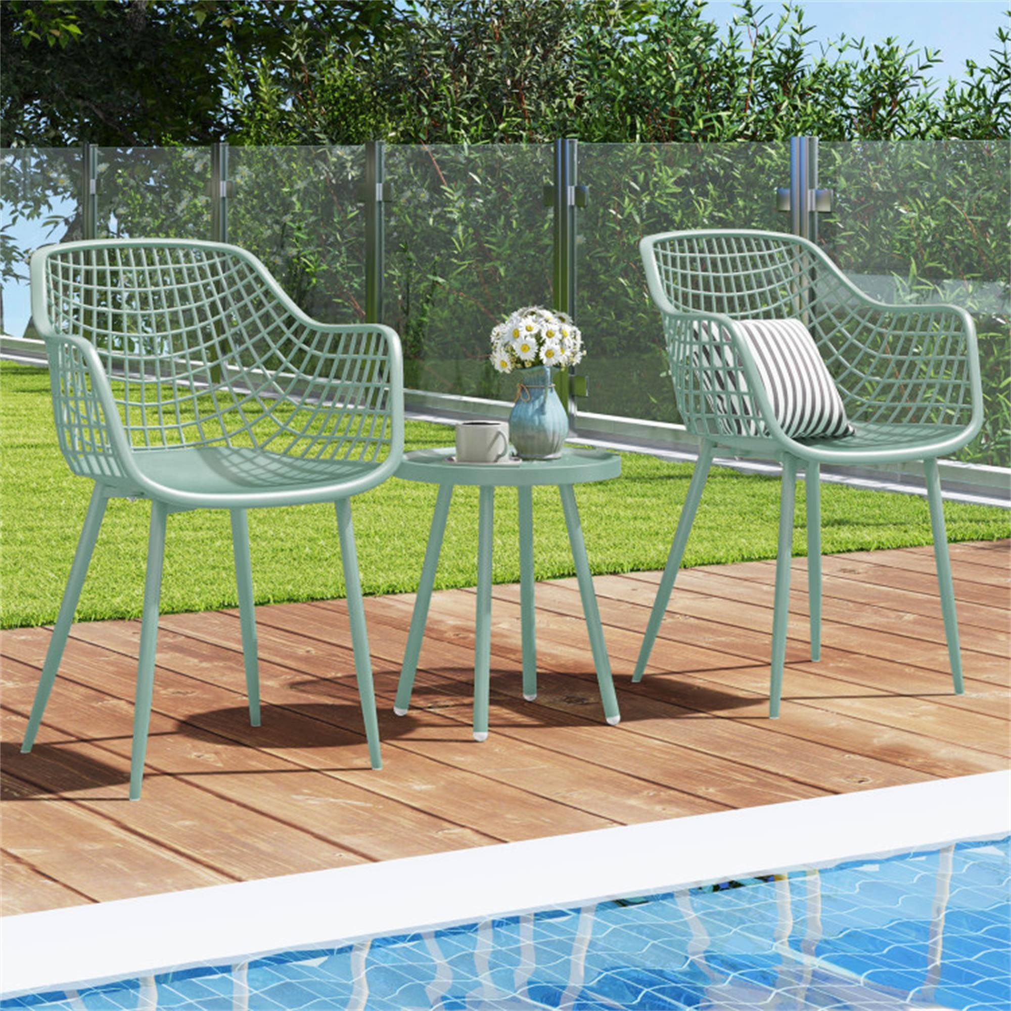 Alt View 2. Boyel Living - Green 3 Piece Patio Chair Set with PP Seat and Tabletop for Porch- 230-in W x 340-in D x 215-in H - Green.