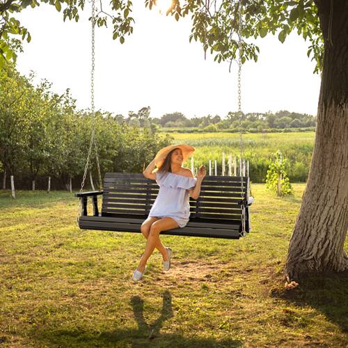 Alt View 7. Winado - 5 FT Patio Wooden Porch Swing, Heavy Duty 880 LBS Swing Chair Bench, with Hanging Chains for Outdoor Courtyard Garden - Black.