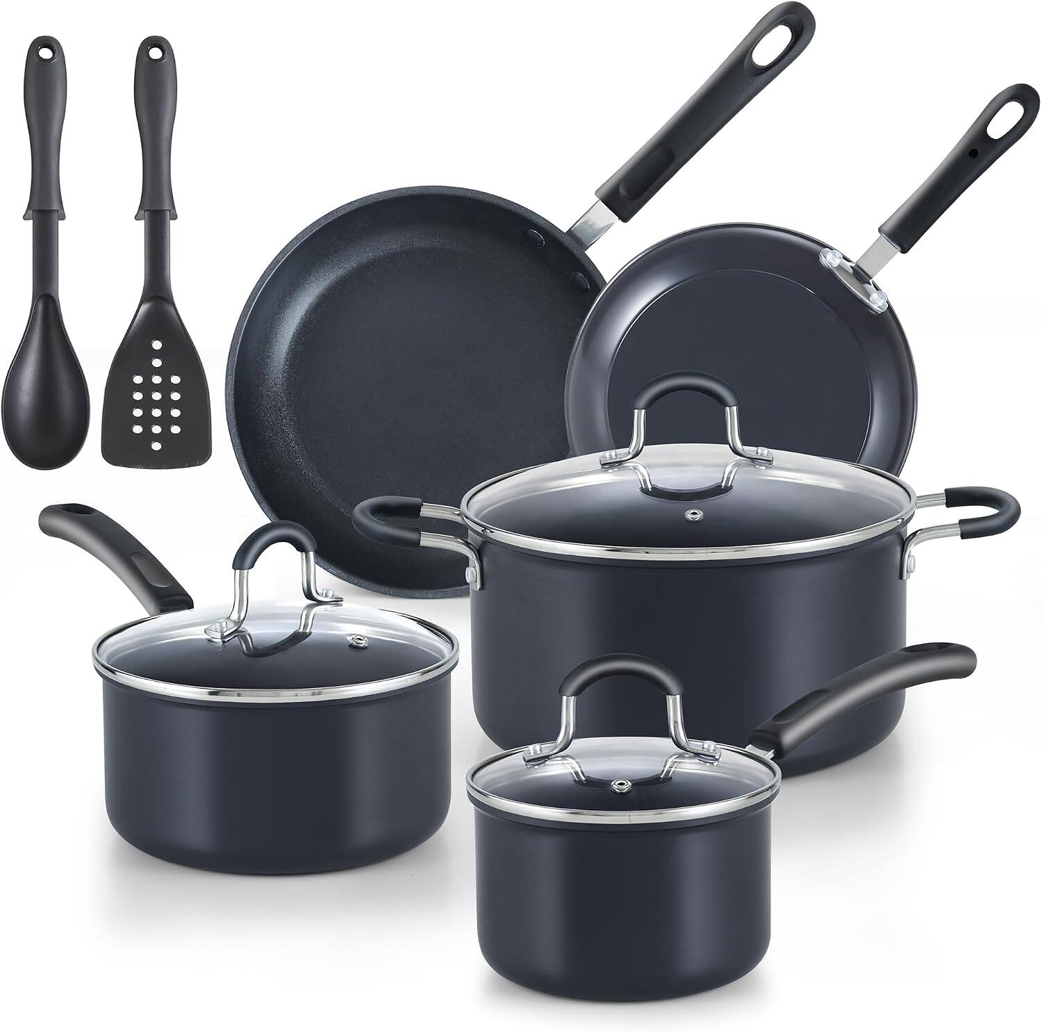 Front. Cooks Standard - Professional Pots and Pans Nonstick Hard Anodized Cookware Set  Dishwasher Safe with Stay Cool Handles 10Piece Black - black.