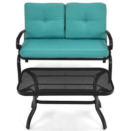 Kadyn - 2PCS Patio Loveseat Bench Table Furniture Set, Small Patio Conversation Furniture Set with Cushioned Chair-Turquoise - Blue