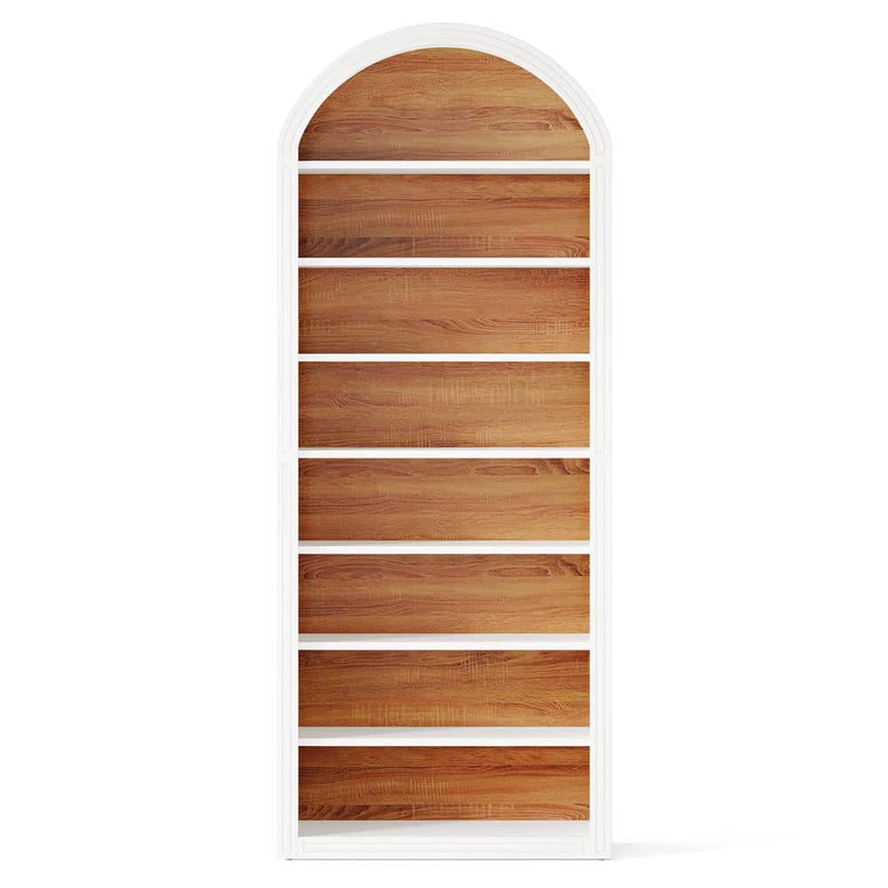 Kadyn - Bookshelf, Storage Shelf, Bookcase,78.7" Bookshelf, Wooden Arched Bookcase Display Shelving Unit - White