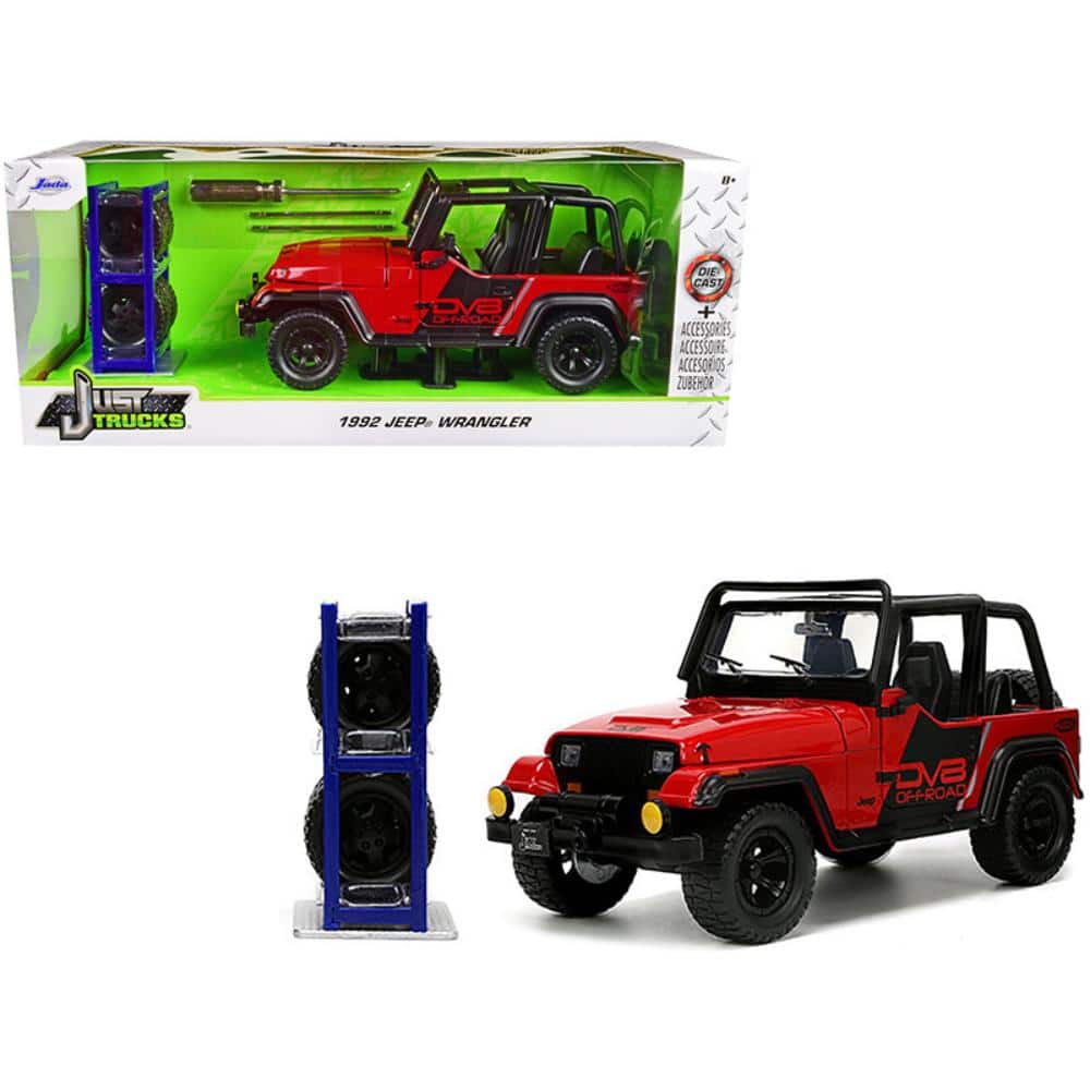 Jada - 1992 Jeep Wrangler DV8 Off-Road Red with Matt Black Stripes with Extra Wheels "Just Trucks" Series 1/24 - Red and Matt Black