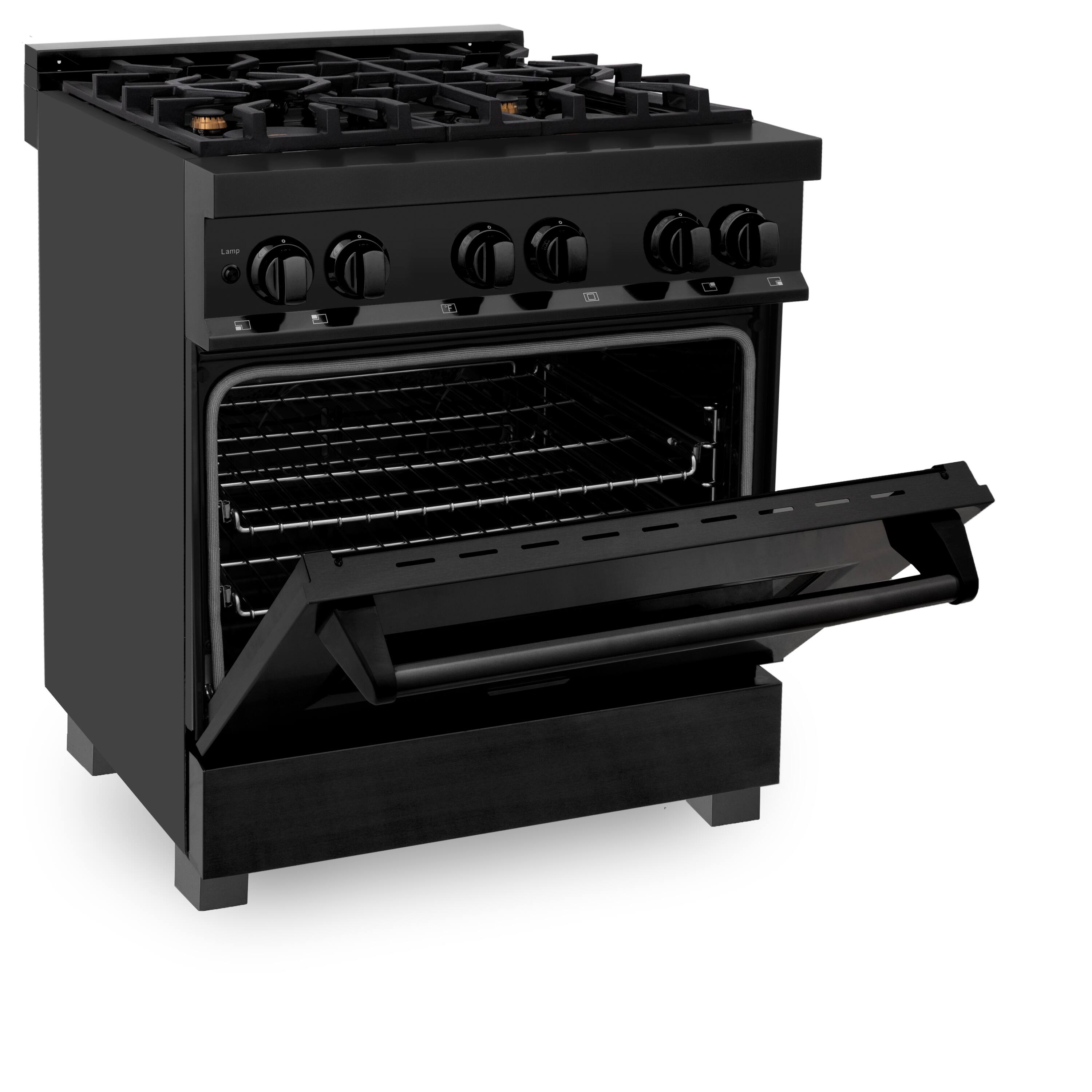 Alt View 1. ZLINE - 30" Legacy Dual Fuel Range w/ 4 Brass Burners & Oven in Black Stainless Steel (RAB-BR-30) - Black Stainless Steel/Brass Burners.