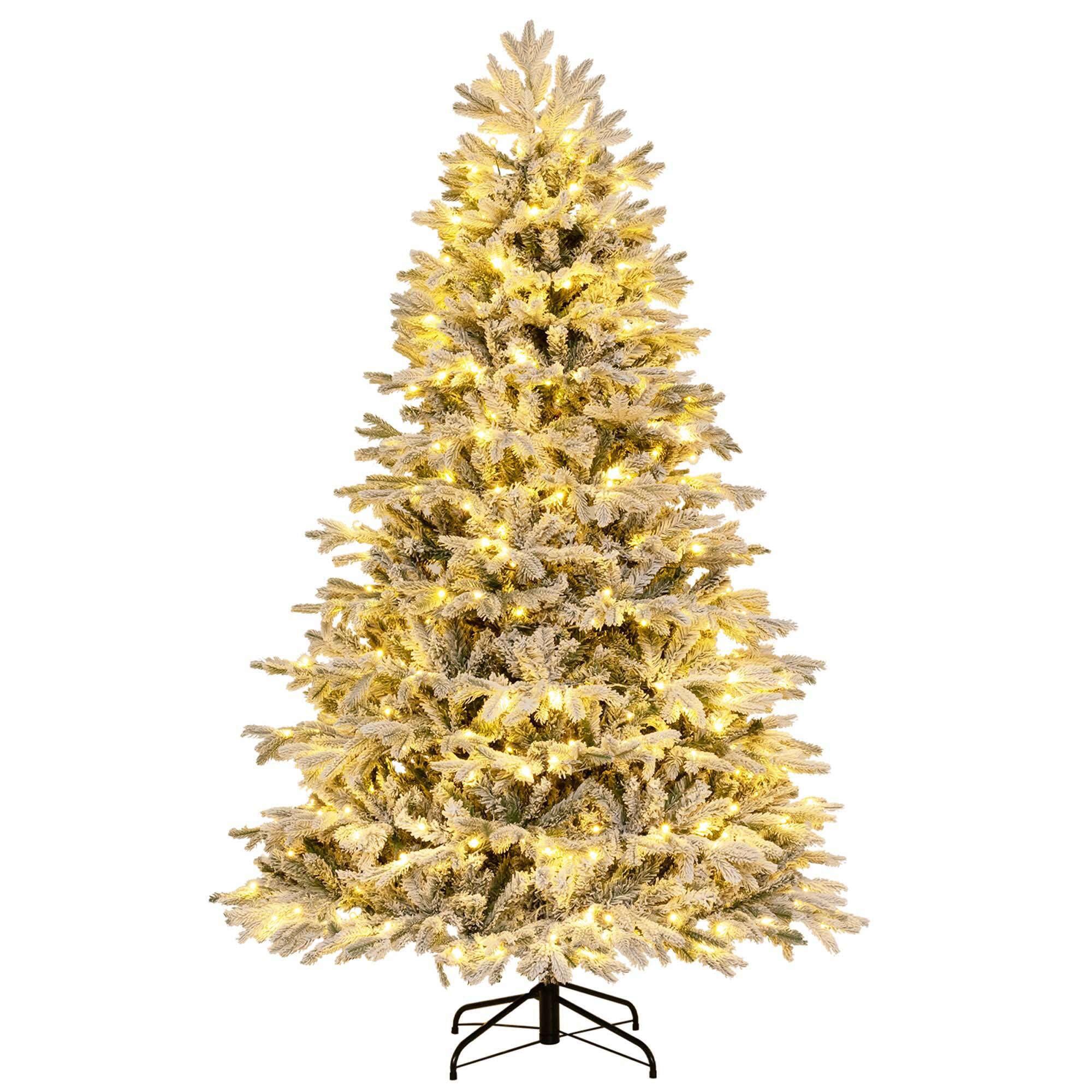 Front. Costway - 7 FT Pre-Lit Christmas Tree Snow Flocked Hinged Xmas Decoration with 450 Lights - Green/White.