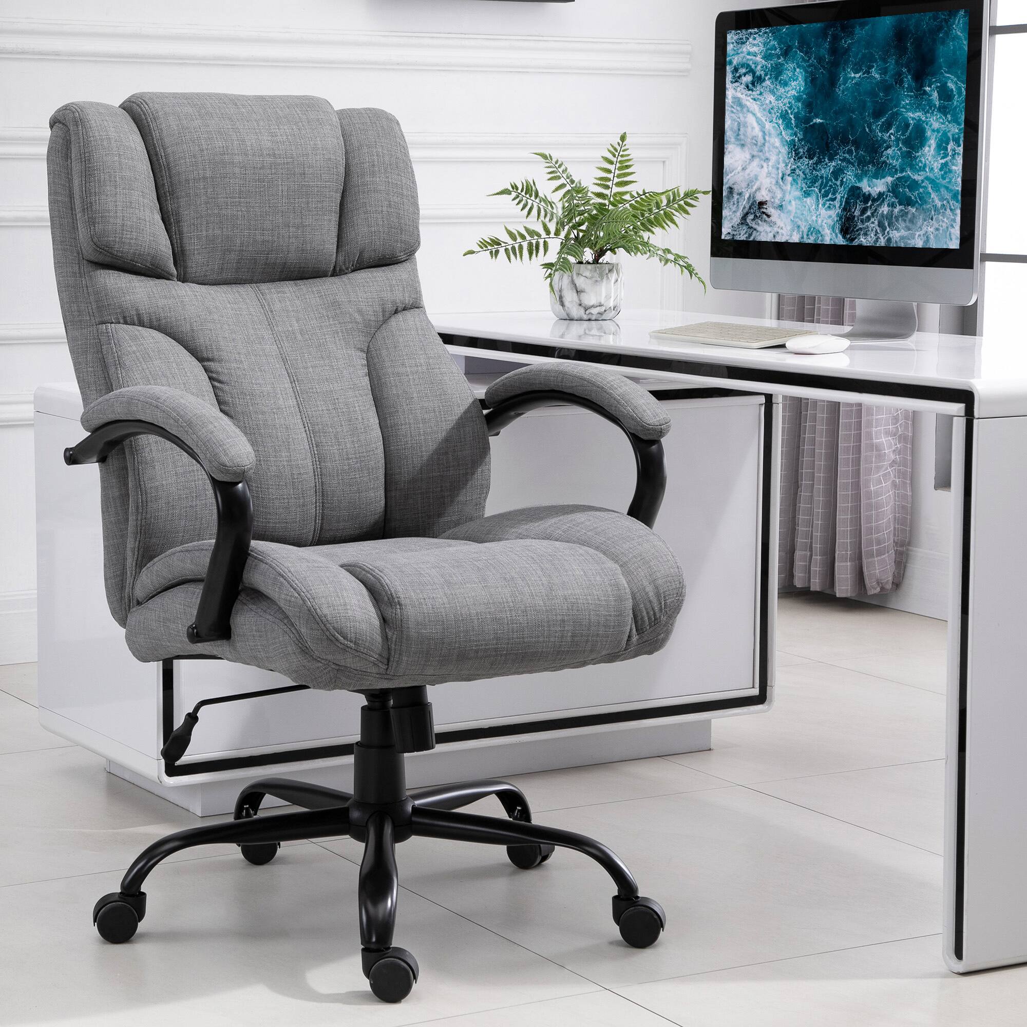 Alt View 2. TinyHomie - 500lbs Big and Tall Office Chair with Wide Seat Ergonomic Executive Computer Chair with Adjustable Height - LIGHT GREY.