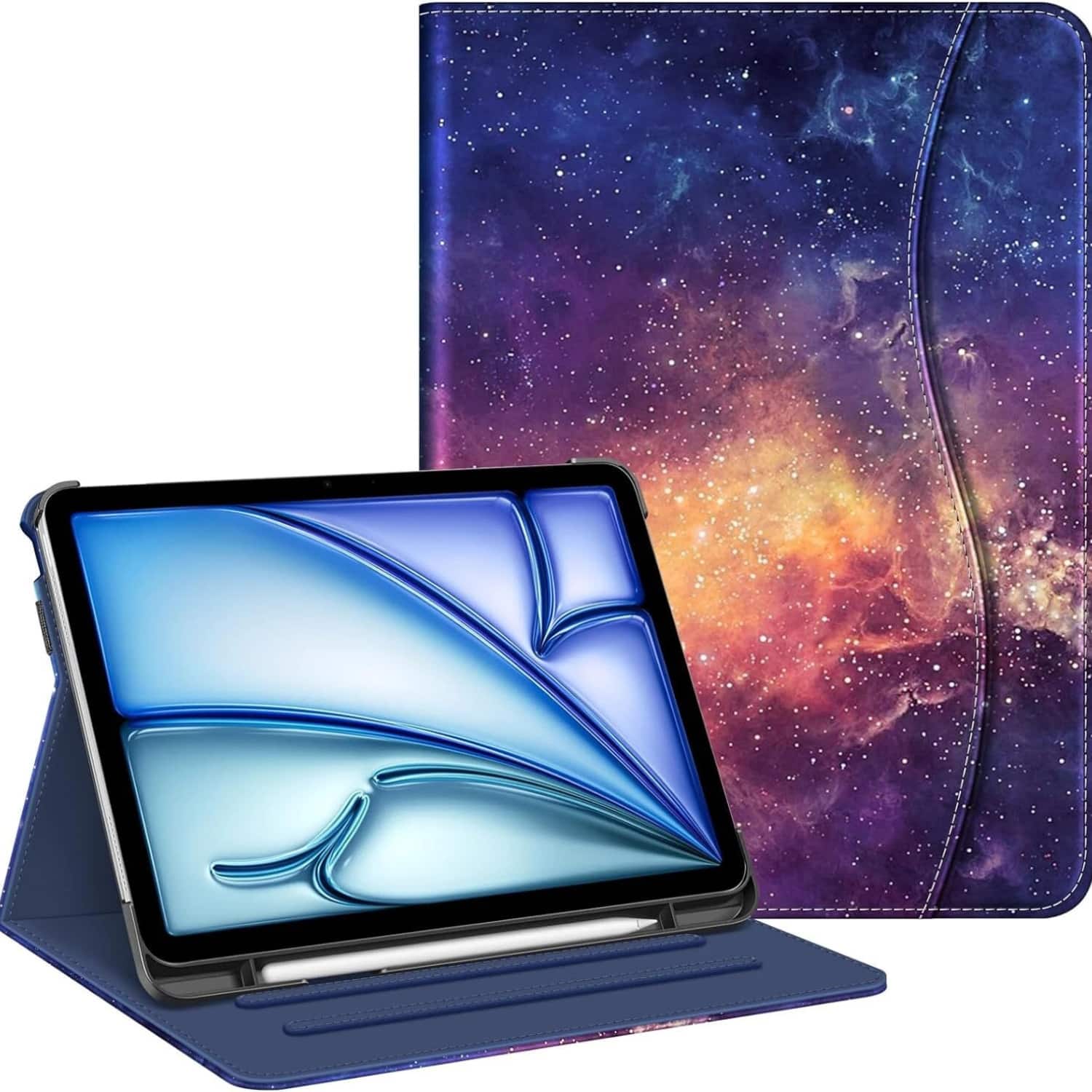 Front. Stock Preferred - iPad Air 11" (M3/M2) Case with Pencil Holder & Pocket – Protective Stand Cover - Galaxy.