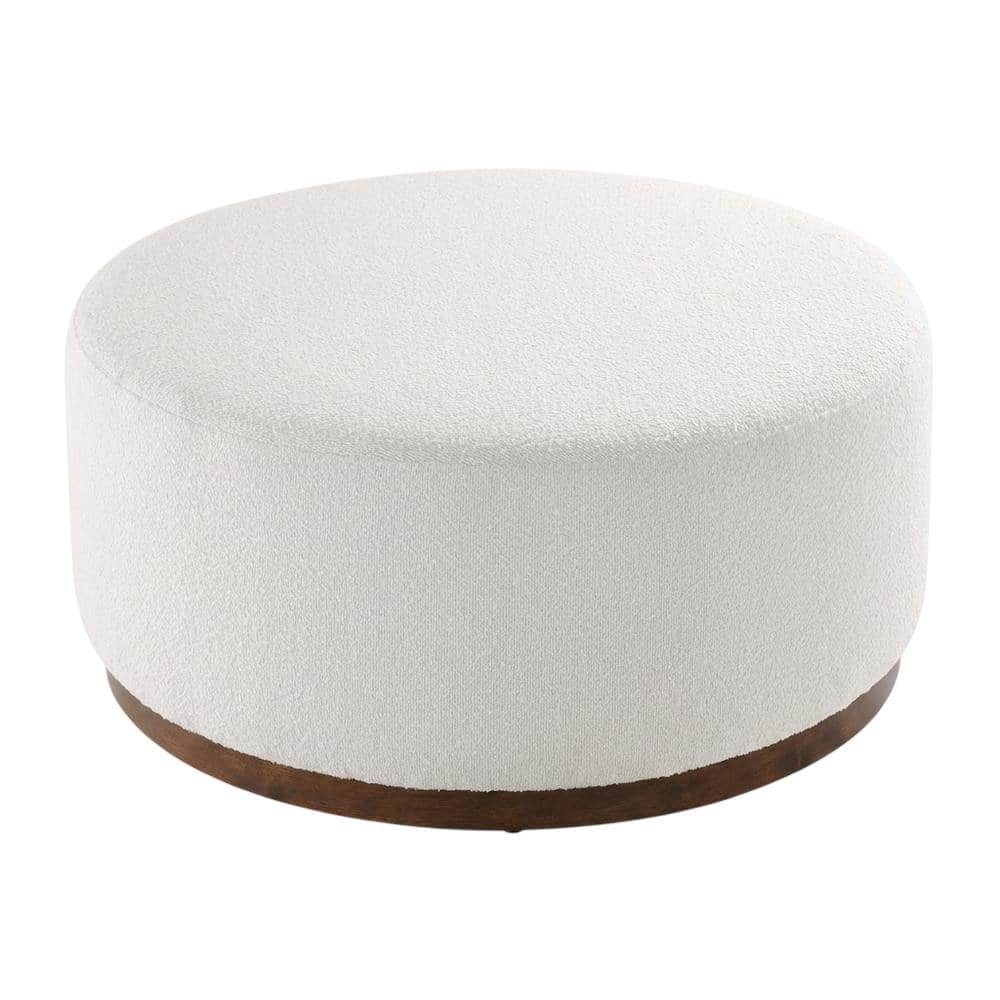 Outdoor Escape - Round boucle upholstered outdoor ottoman with cushioned top, modern design - Brown