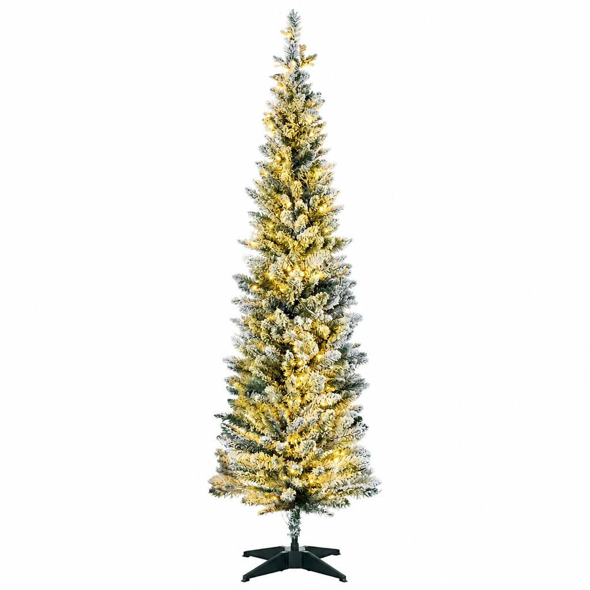 Front. RYHNUYNE - 5 Ft Pre-Lit Slim Noble Fir Artificial Christmas Tree With 110 Warm White LED Lights, 294 Tips Metal Stand Decor - Green.