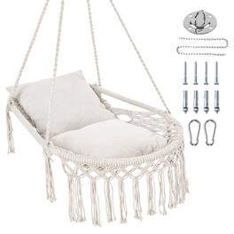 Costway - Macrame Swing Chair with 2 Removable Cushions, Enduring Polyester Cotton Ropes - Beige
