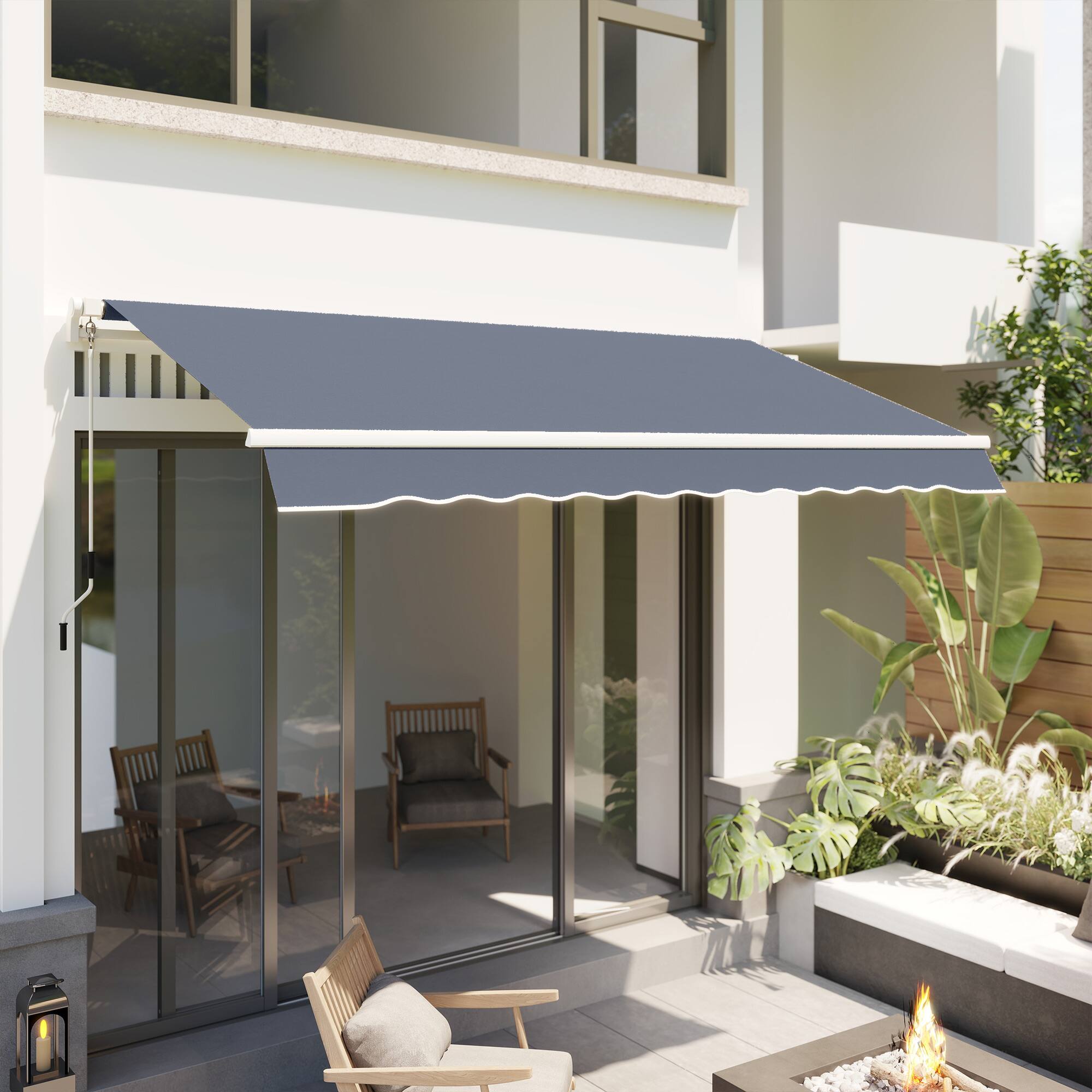 Alt View 1. Outsunny - x 8' Patio Awning, Canopy Retractable Sun Shade Shelter w/ Manual Crank Handle for Deck, Yard - Dark Gray.