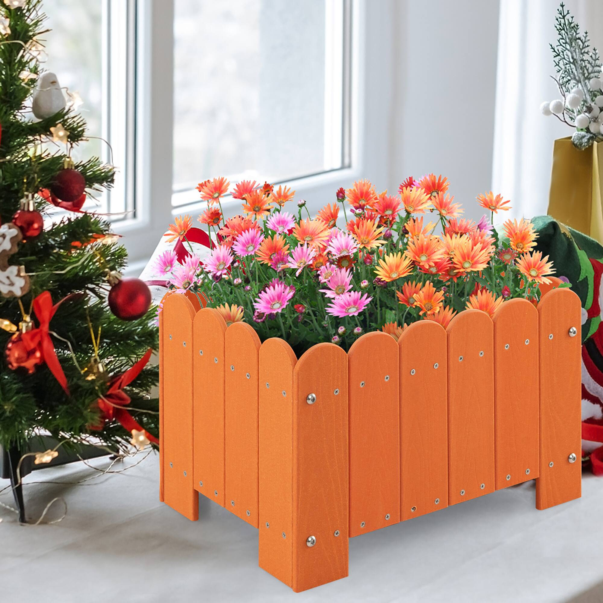 Alt View 4. Gymax - Gymax 2 Pack Rectangular Planter Box Weather-resistant HDPE Flower Pot w/ Drainage Gaps Orange - Orange.