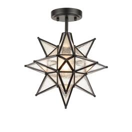 MOOSE - Vetulonia Moravian Star Semi-Flush Ceiling Light with 13-Inch Seeded Glass Shade - Black