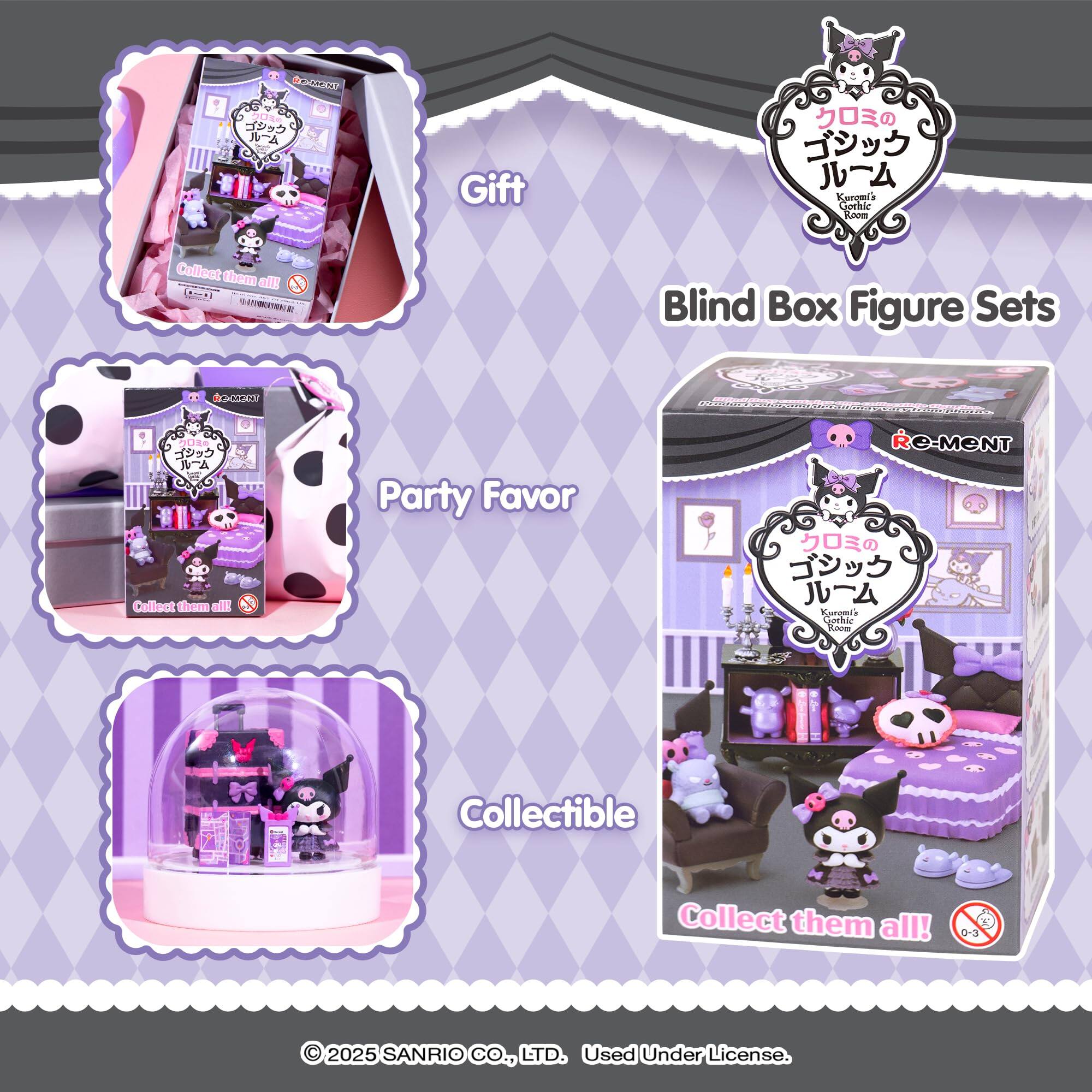 TACAT 2084  
Gift  
Kurokawa Gothic Loom Cellent them Ee 1  
- E Blind Box Figure Sets DTI 2016  
- ... Calisst Chem Hln Party Favor y RO-MONT  
Kurokawa Cumbie KAME Collectible  
Collect them all!  
-3  
2025 SANRIO CO., LTD. Used Under License.