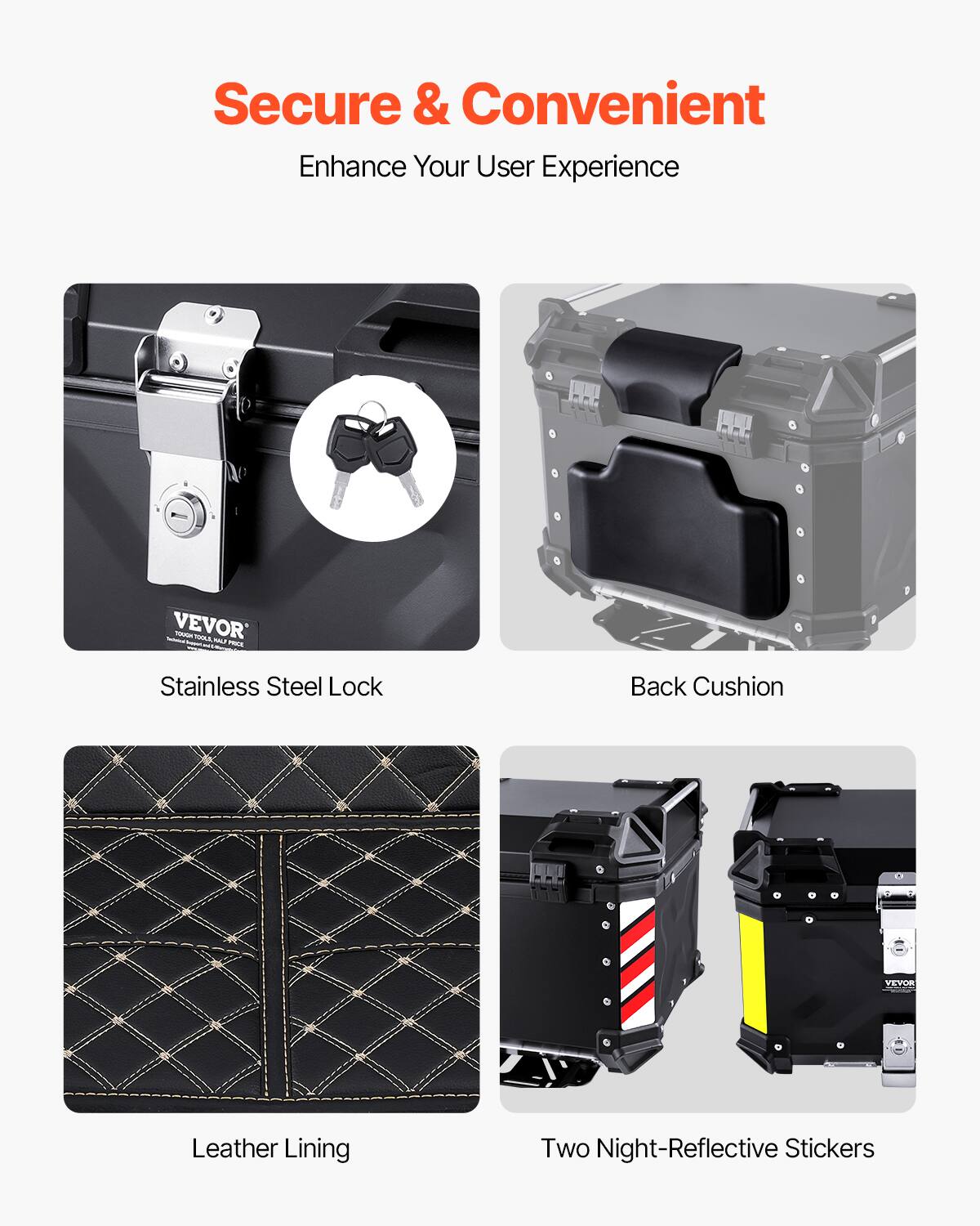 Secure & Convenient  
Enhance Your User Experience  

- Stainless Steel Lock  
- Back Cushion  
- Leather Lining  
- Two Night-Reflective Stickers