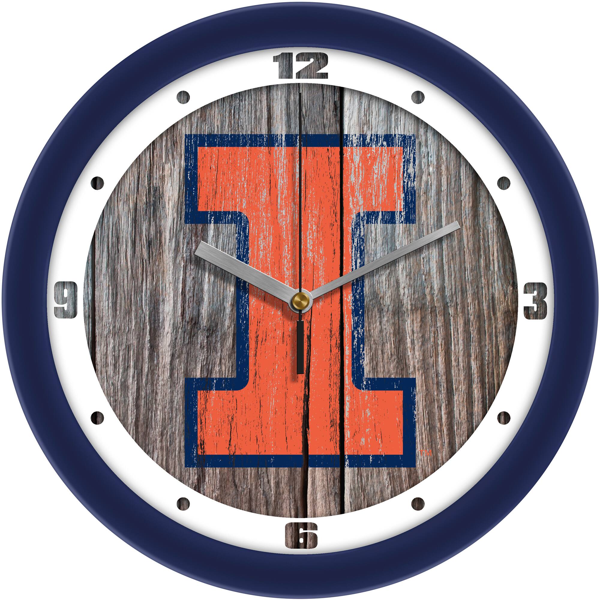 Front. MpDirect - Illinois Fighting Illini 11.5'' Suntime Premium Glass Face Weathered Wood Wall Clock - Multicolor.
