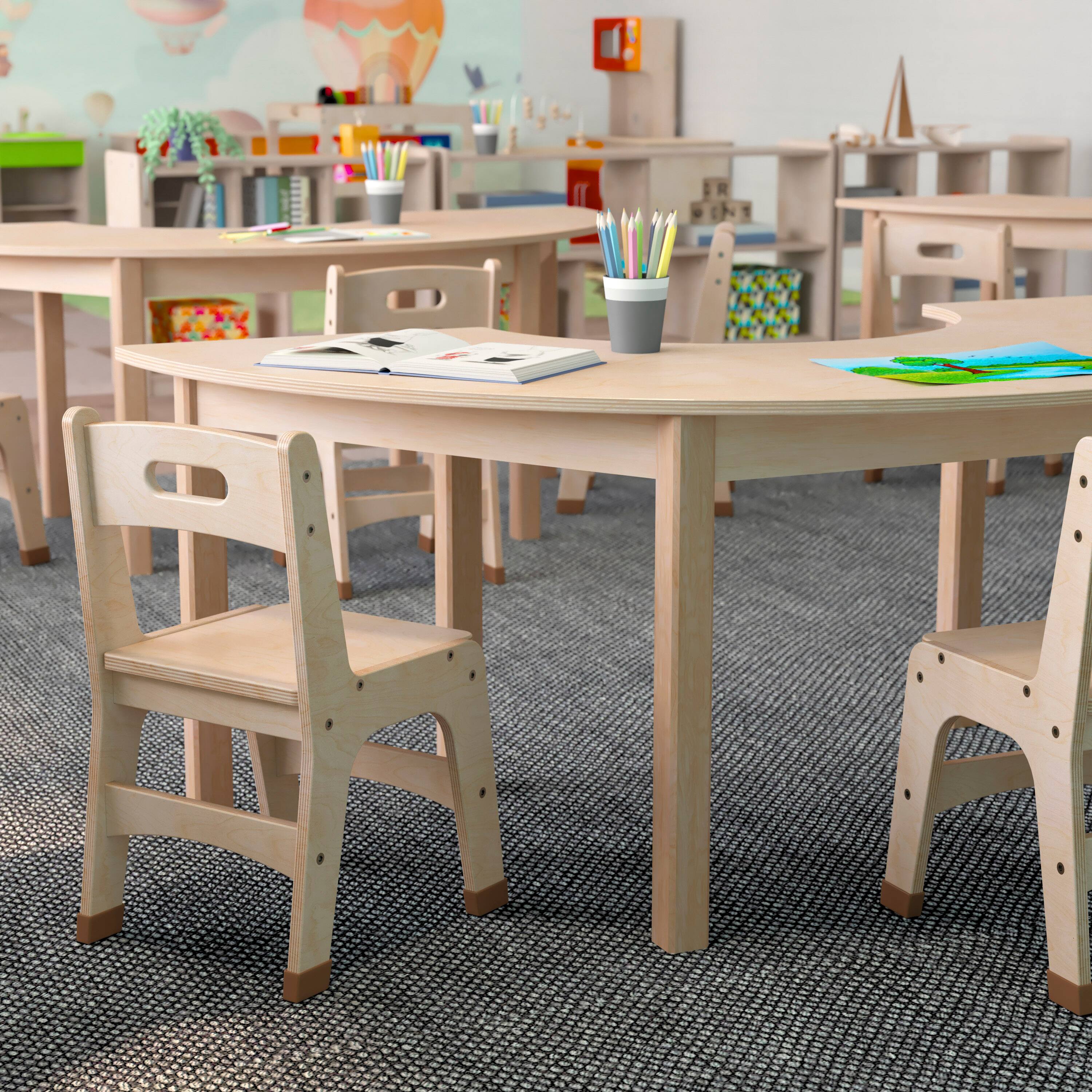 Alt View 3. Flash Furniture - Bright Beginnings Commercial Grade Wooden Half Circle Preschool Classroom Activity Table, (29.5"W x 59"D x 21"H), Beech - Natural.