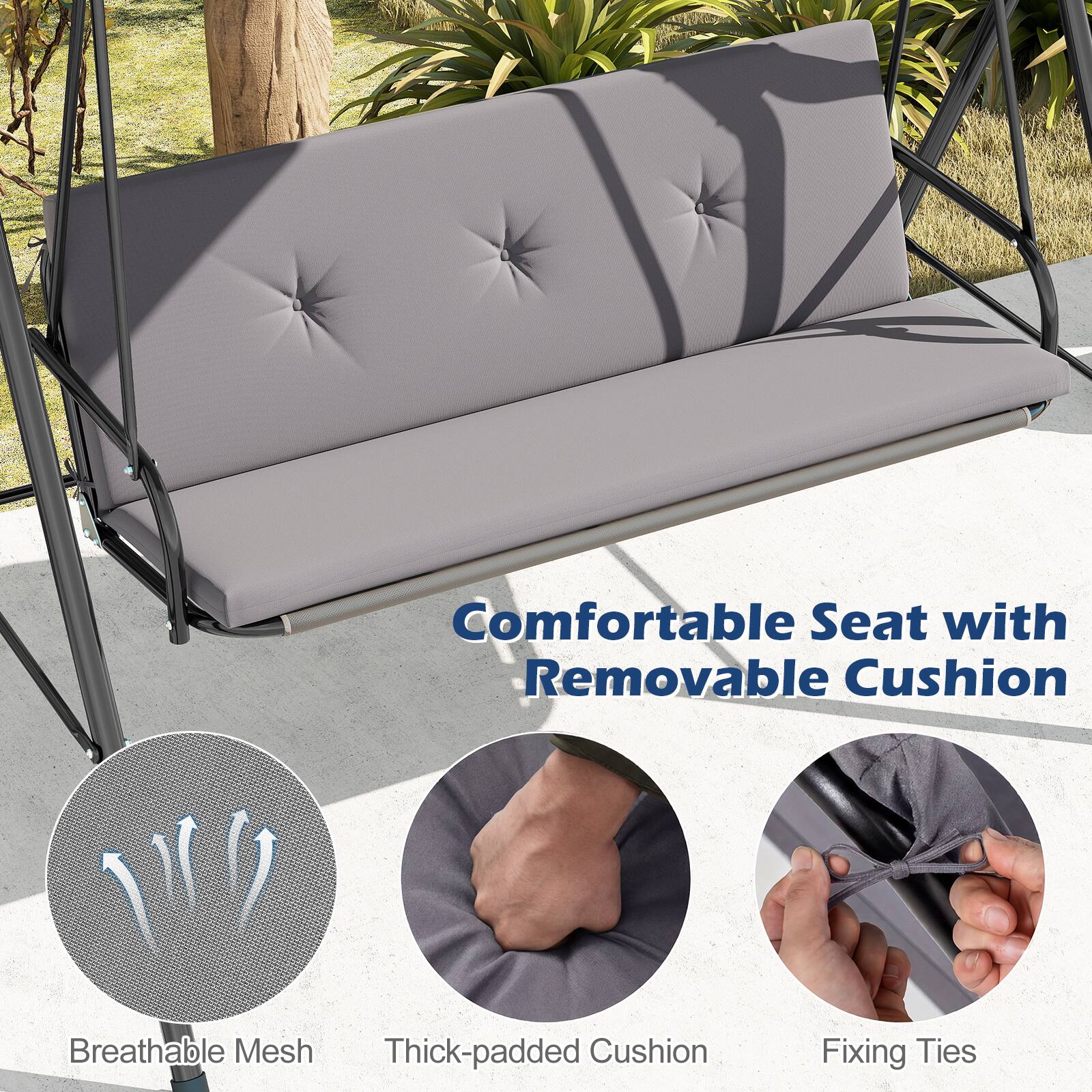 Comfortable Seat with Removable Cushion  
Breathable Mesh  
Thick-padded Cushion  
Fixing Ties