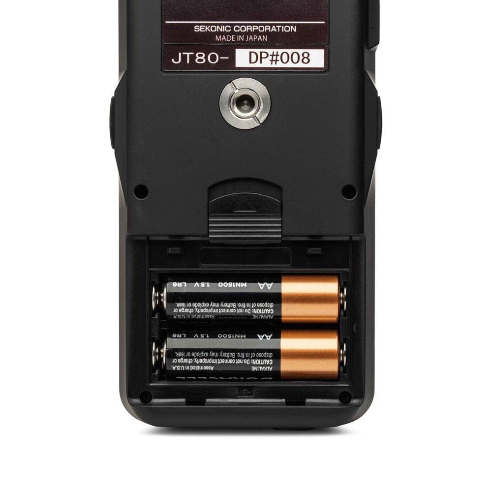 SEKONIC CORPORATION  
MADE IN JAPAN  
JT80- DP#008  

LR6 1.5V MN1500 AA  
Battery  

CAUTION:  
Do not dispose improperly.  
Do not dispose in fire.  
Do not charge improperly.  
Do not connect improperly.  

Assembled in JAPAN  
ALKALINE  
MN1500 AA