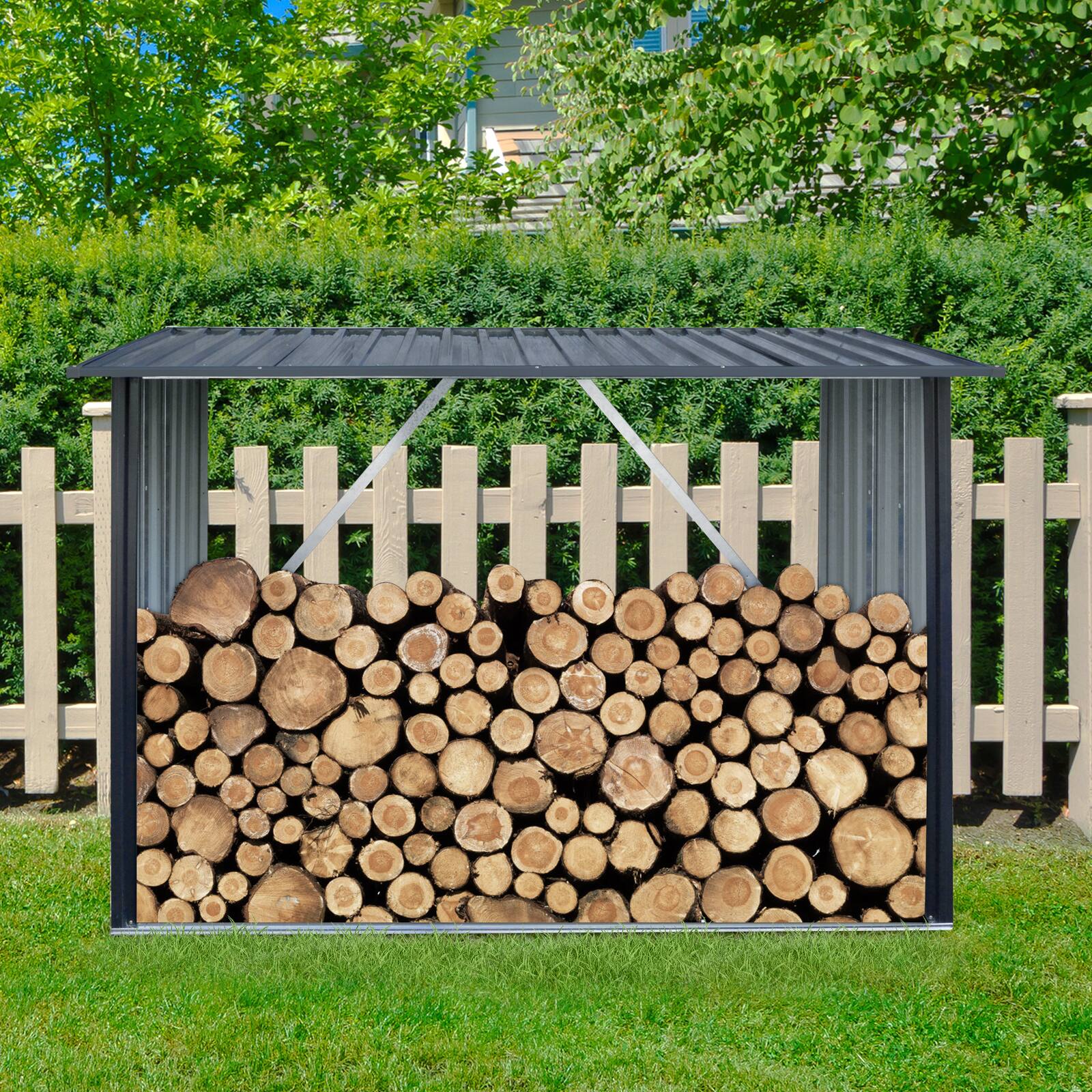 Angle. Mondawe - Outdoor Steel Firewood Rack - Black.