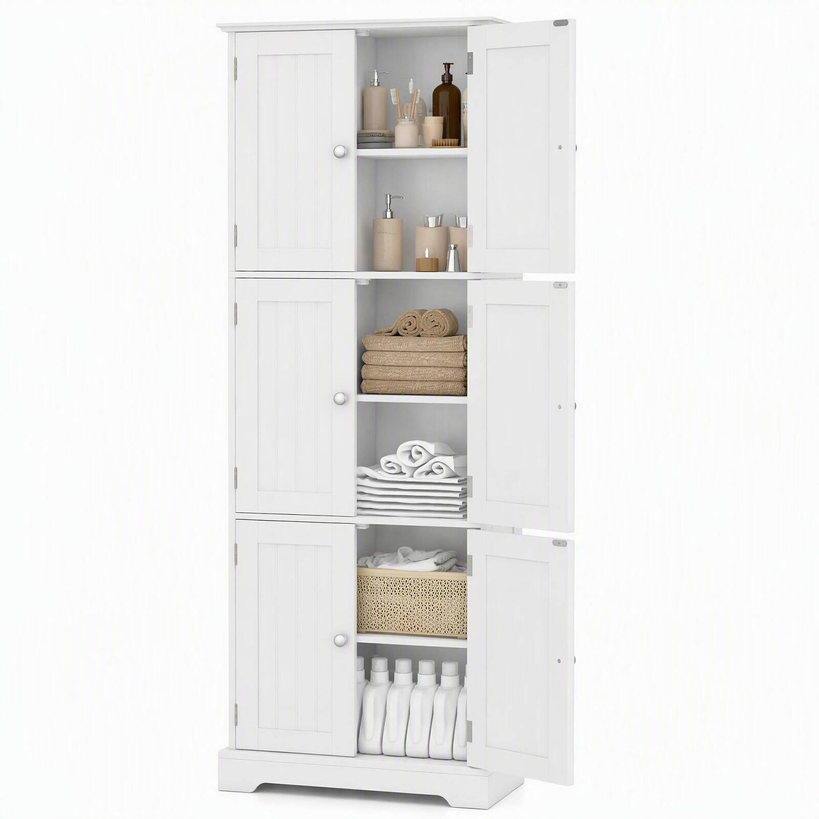 Alt View 9. Costway - Costway Tall Bathroom Storage Cabinet with 6 Doors, Adjustable Shelves for Kitchen - White.