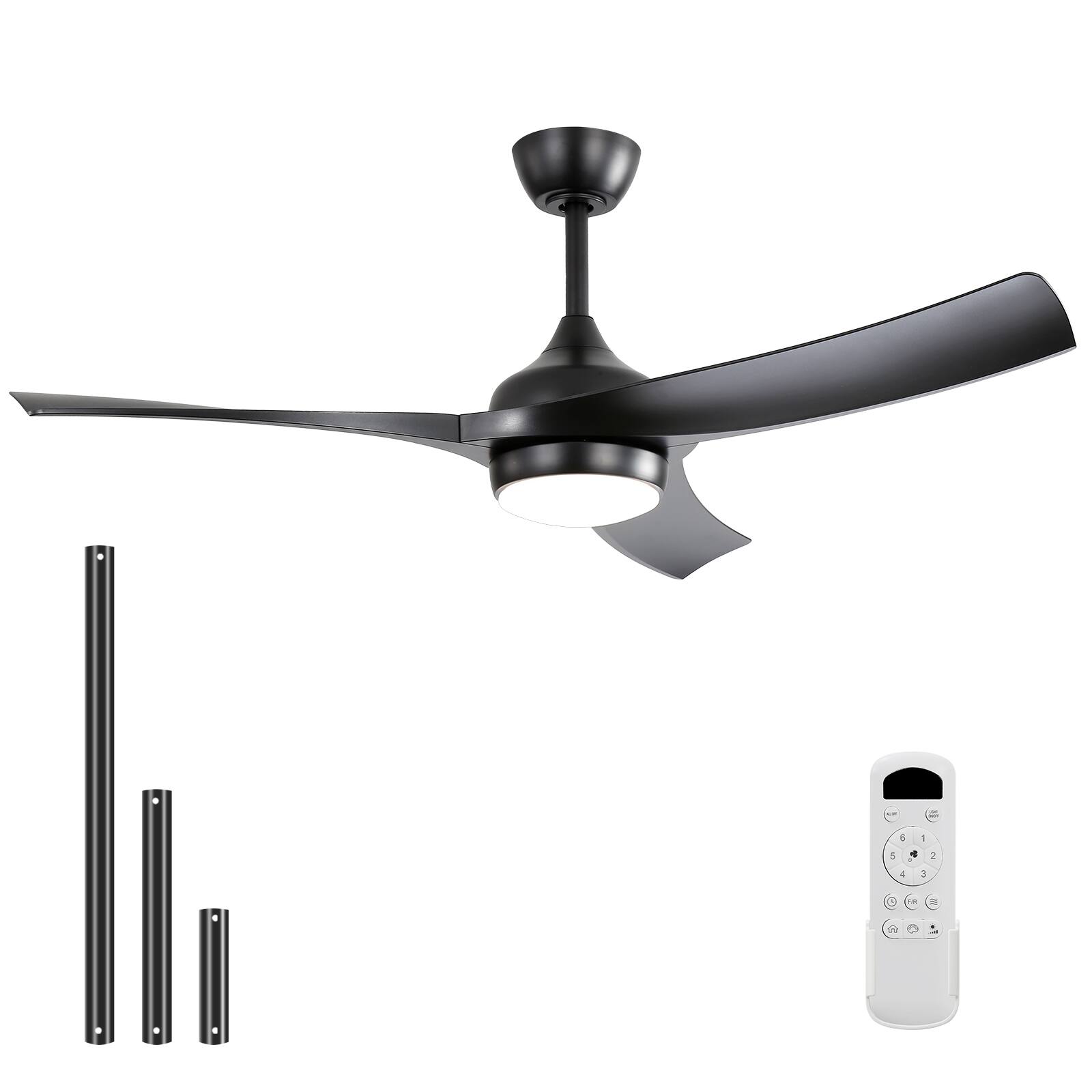 Sofucor - 52 Inch Bedroom Ceiling Fan with Integrated LED Light and Remote Control Quiet DC Motor Indoor Outdoor - Black