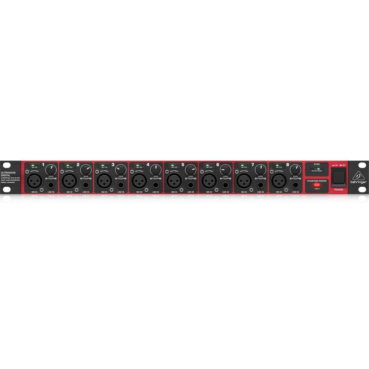 TRASAIN CROTAL:  
- I  
- 1  
- - 2 -  
- 3 s  
- 4 I  
- - 5 -  
- 6 -  
- - 7 I  
- - a -  
- 1 ama  
- RAR behninger  
- - - - - - - - - - - - - - - - UN  
- - - 2 - - - - - i  
- PUWER  

ULTRAGAIN  
DIGITAL IN/OUT  
PHANTOM POWER  
behringer