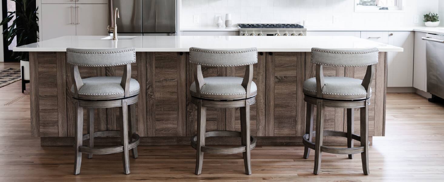 Angle. Maven Lane - 31" Alexander Bar Stool in Reclaimed Oak Finish with Fabric Upholstery - Reclaimed Oak.