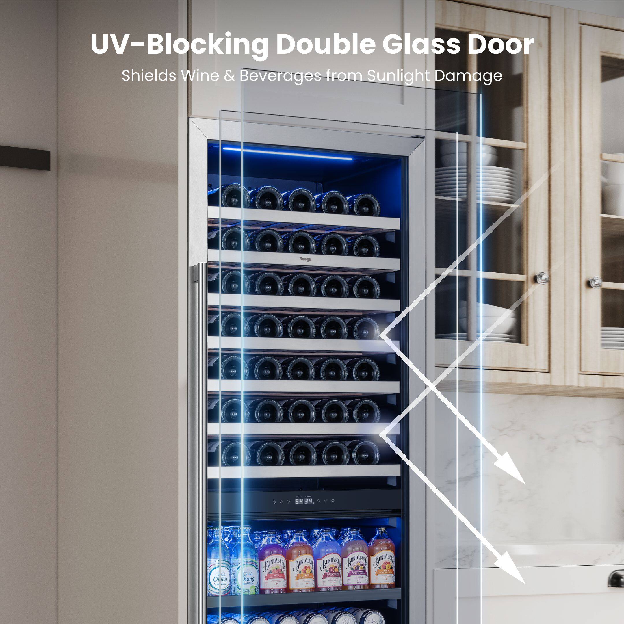 UV-Blocking Double Glass Door  
Shields Wine & Beverages from Sunlight Damage