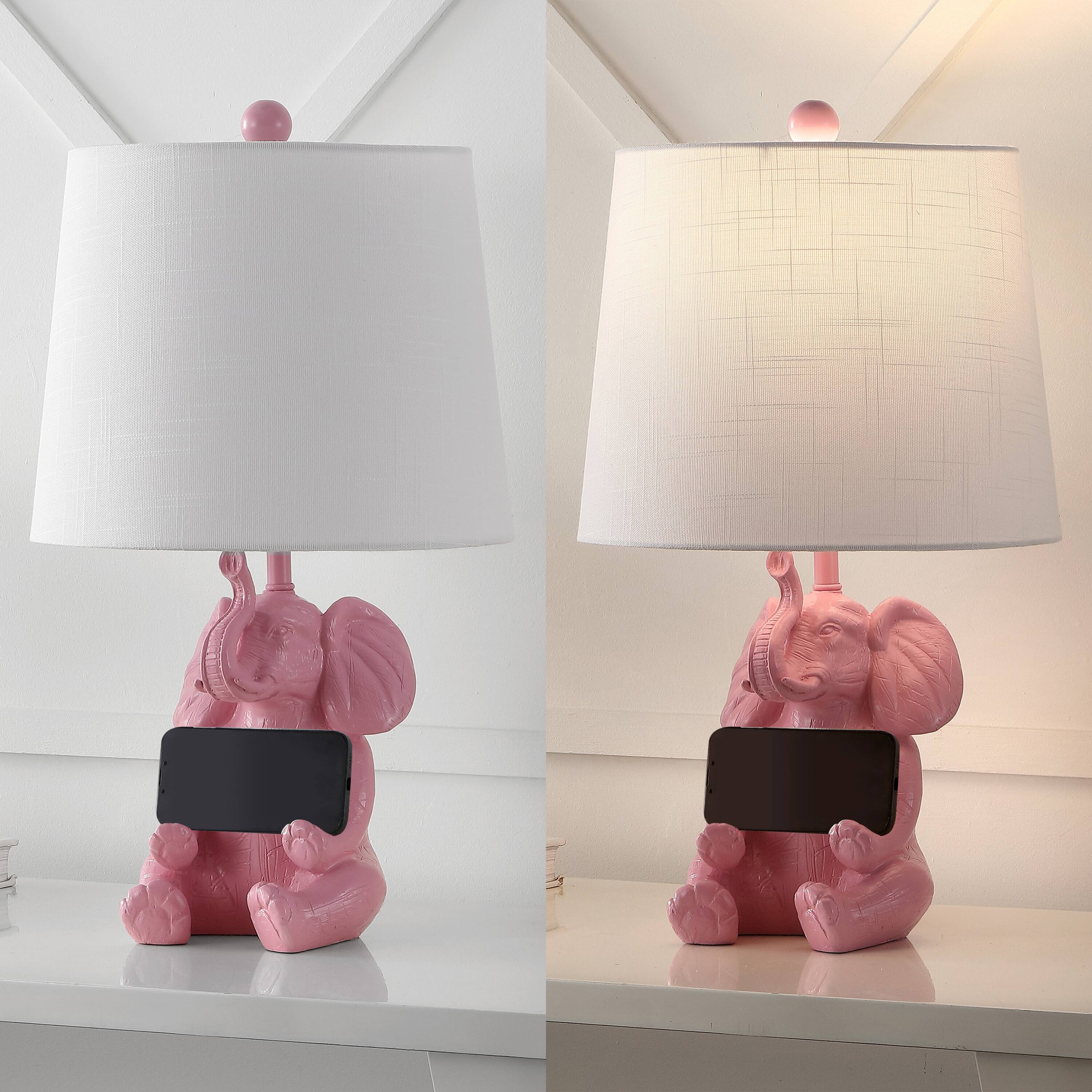 Alt View 4. Jonathan Y - Kairi 21" Modern Shabby Chic Resin/Iron Happy Elephant LED Kids' Table Lamp with Phone Stand, Pink.