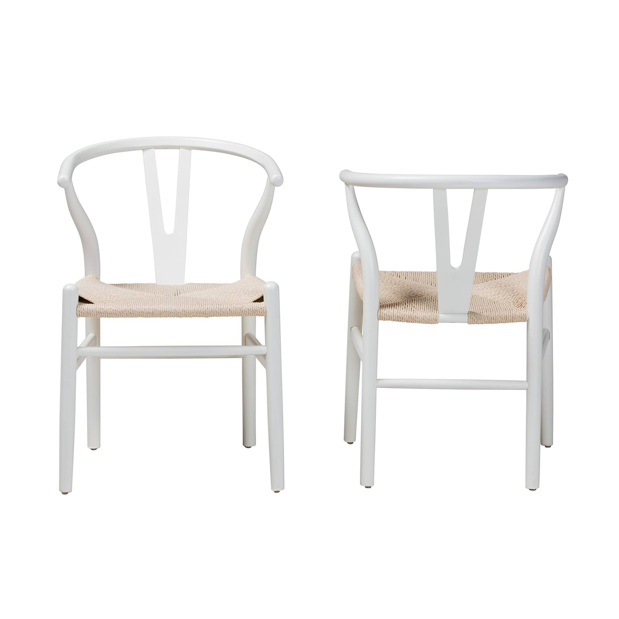 Angle. Baxton Studio - Paxton Modern Finished Wood 2-Piece Dining Chair Set - White/Beige.