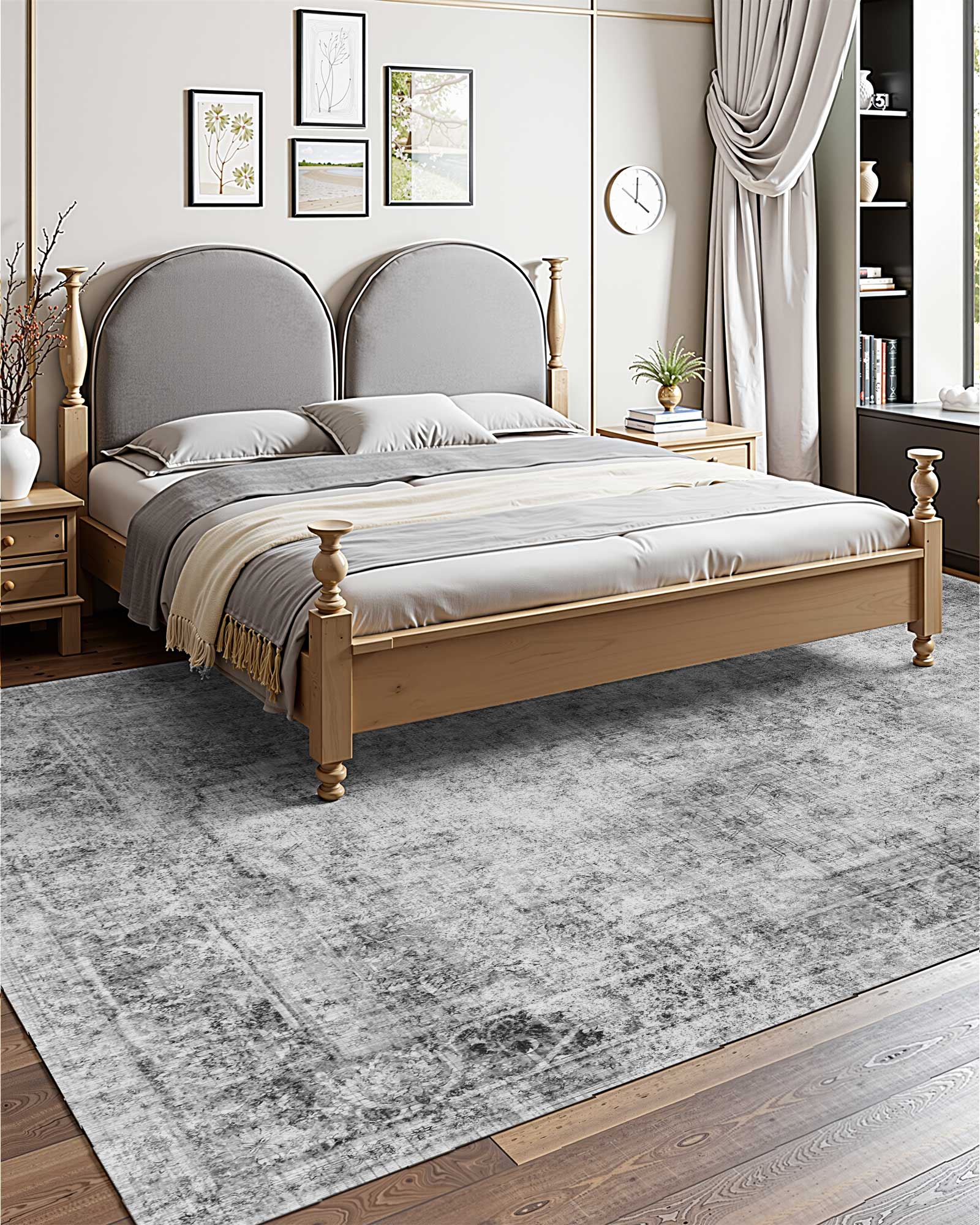 Back. VEVOR - Area Rug, 9 x 12 ft Large Washable Boho Rug, Non-Slip and Tear-Resistant Soft Carpet, Pet & Child Friendly Bohemian Rugs - Gray.