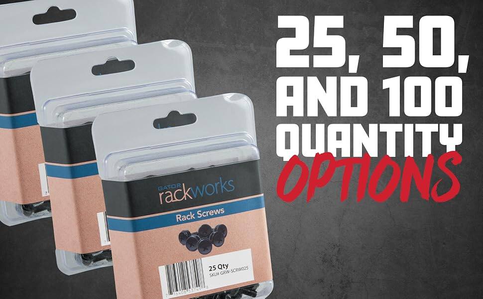 25, 50, and 100 Quantity Rackworks Gator Options Rack Screws 25 Qty GRW-SCRW025 SKU# GRW 7 53749 16408
