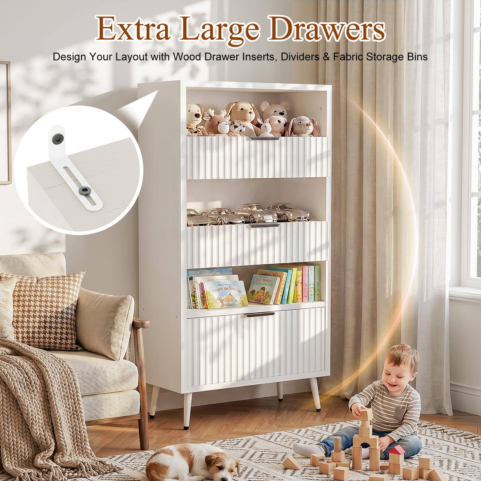 Extra Large Drawers  
Design Your Layout with Wood Drawer Inserts, Dividers & Fabric Storage Bins