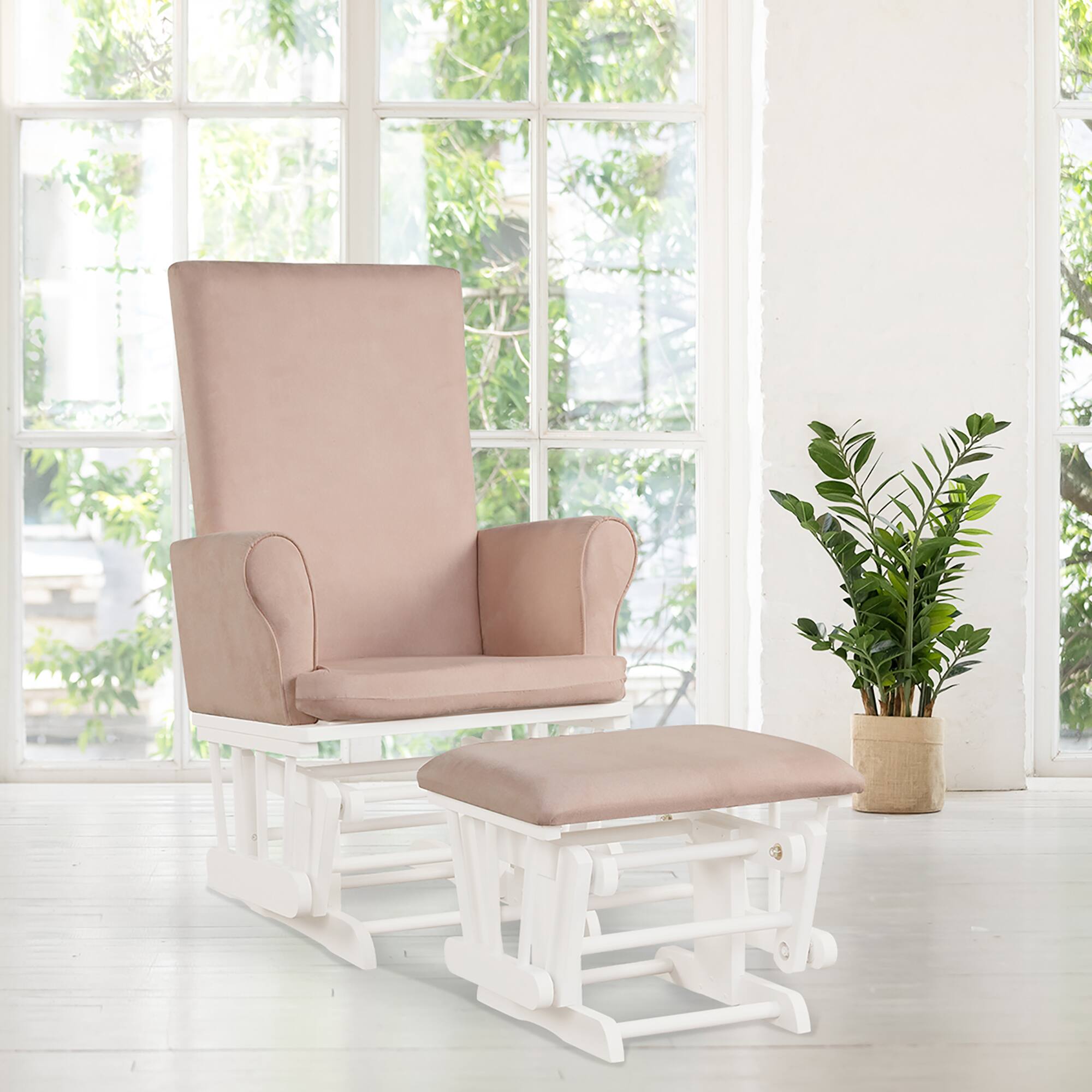 Alt View 10. Costway - Costway Baby Nursery Relax Rocker Rocking Chair Glider & Ottoman Set w/Cushion - Pink.